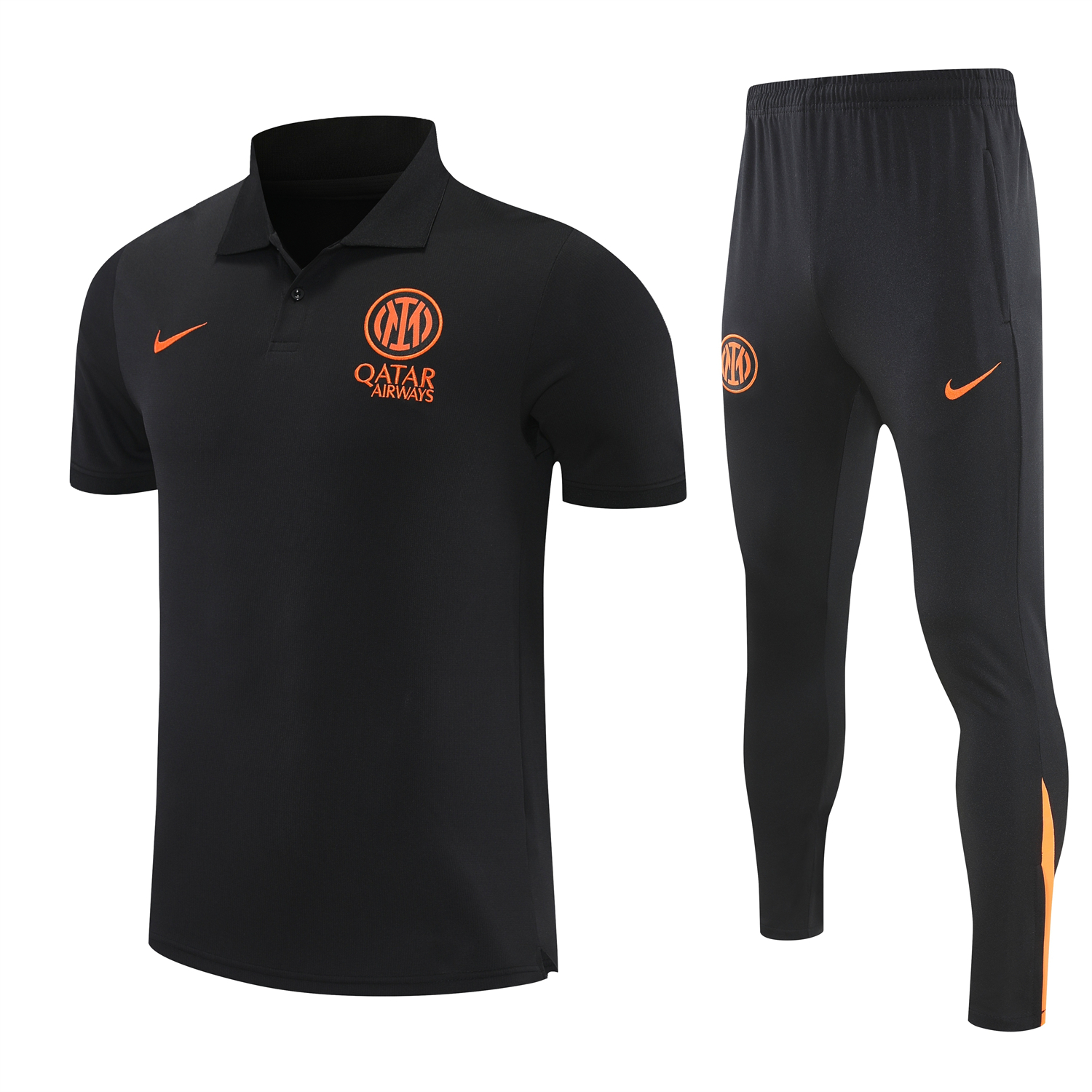 AlphaJersey-Inter Milan 25-26 POLO Short-Sleeve Training Set - Black Top and Black Pants