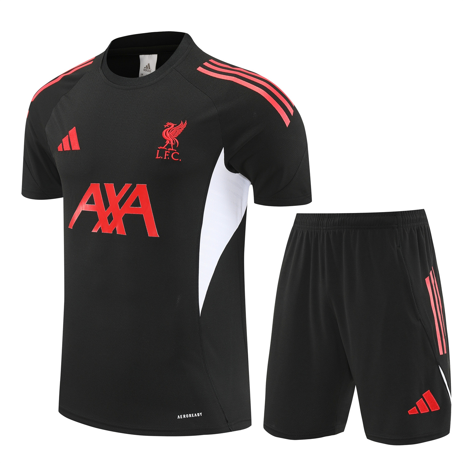 AlphaJersey-Liver.pool 25-26 Short-Sleeve Training Set - Black With Red Top & Black Shorts