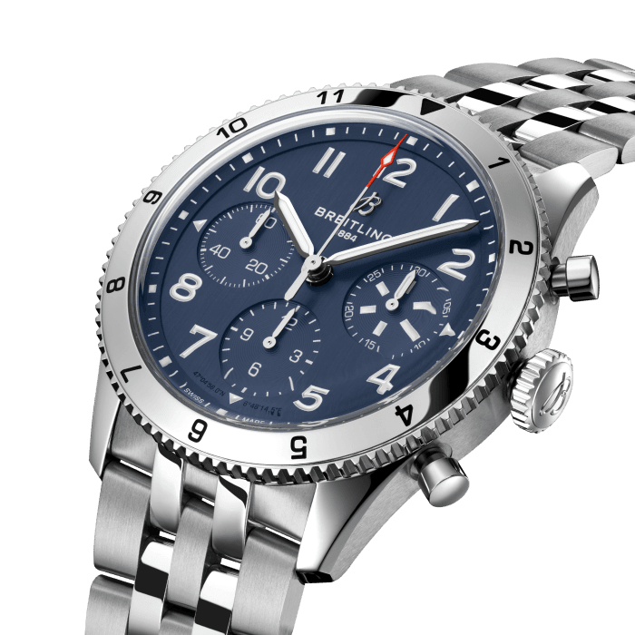 From brave first takeoffs to the birth of commercial air travel, Breitling’s history is inseparable from that of flight. In the 1930s, Breitling’s Huit Aviation department made its name inventing precision cockpit clocks. Two decades later, it introduced yet another novel flight instrument, this time in wearable form: the Ref. 765 AVI. That pioneering pilot’s watch provided the technical backdrop for today’s Classic AVI, a collection inspired by the rugged spirit of famed early aircraft.The Classic AVI Tribute to Vought F4U Corsair honors one of those legends. As a WWII naval aircraft, the Vought F4U Corsair had to make tricky takeoffs and landings from carriers and remote landing strips. Speed and lift were of the essence, and the plane came through with flying colors, becoming the first single-engine fighter to crack the 400 mph (640 km/h) mark, while also providing an exceptional rate of climb. Its “bent-wing” design, oversized propeller and signature blue livery make it an emblem of aviation history. As a true pilot’s watch designed to withstand the rigors of a vintage cockpit, the Classic AVI Tribute to Vought F4U Corsair features large, highly legible Arabic numerals on the dial and bezel.The knurled bezel on the 42mm case provides optimal grip, even in a pilot’s gloved hands. Top-stitched calfskin straps give a nod to the seams found on classic flight gear, while the stainless-steel bracelet provides an elegant alternative. Pilots and other travelers will appreciate its legibility, wearability, and understated style. The engine of the Classic AVI is the COSC-certified Breitling Caliber 23 movement, which provides approximately 48-hours of power reserve.