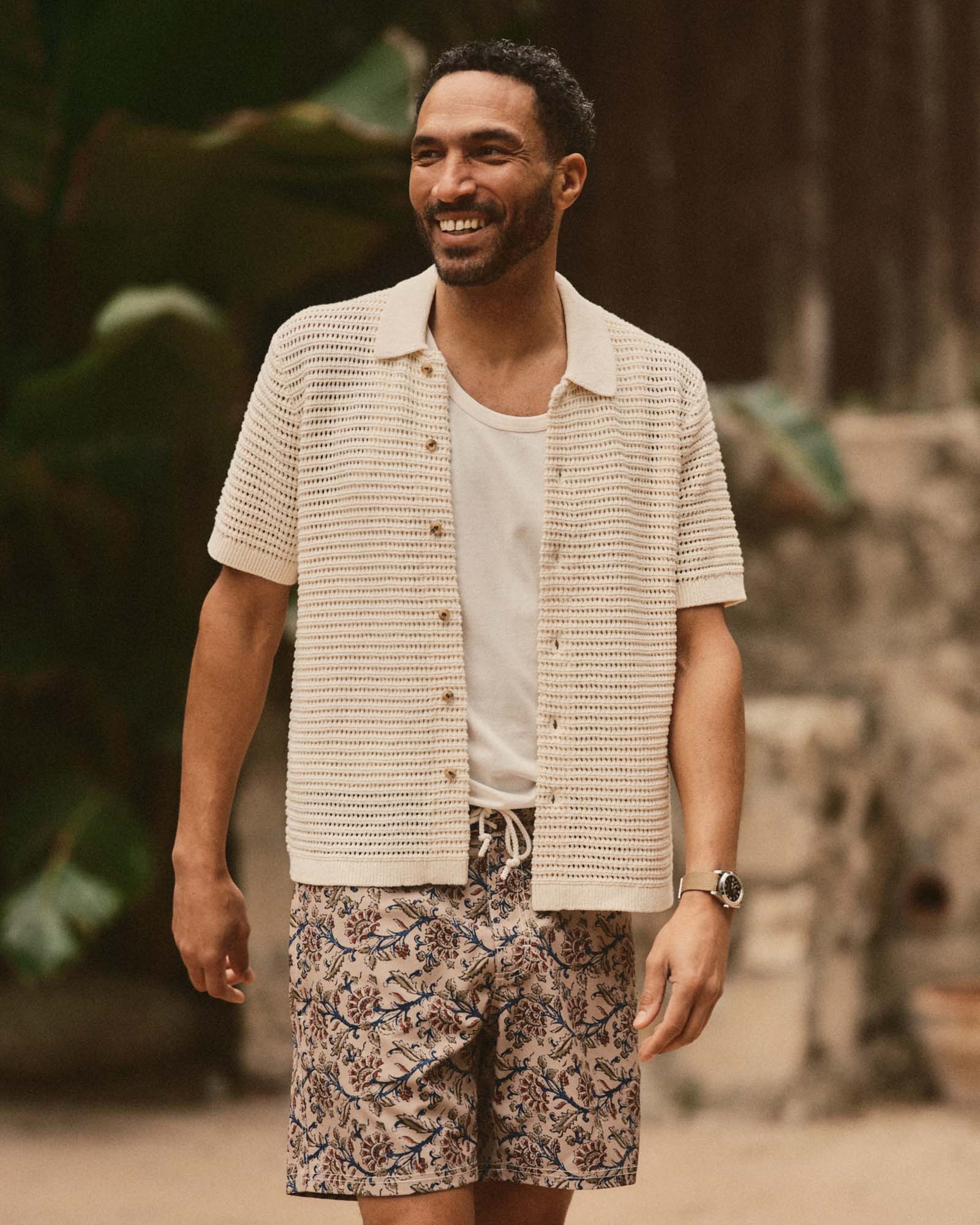 The Monterey Sweater Polo in Vintage White Crochet | Modern Menswear by yycbvcnbmmnbm