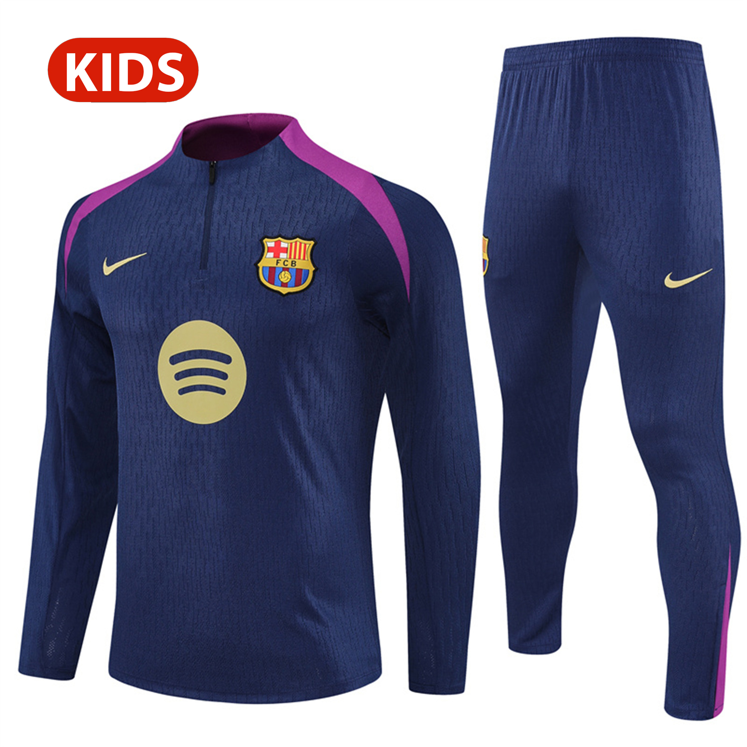 AlphaJersey-Barcelona 25-26 Kid Long Sleeves Training Set - Royal Blue Top & Royal Blue Pants