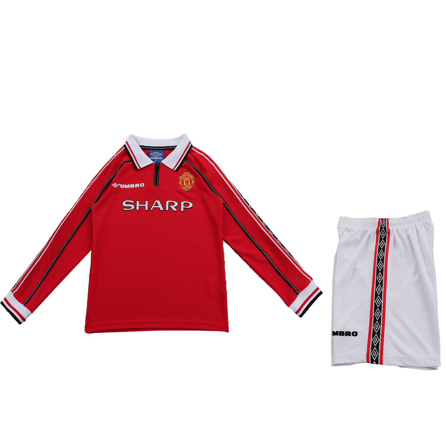 AlphaJersey-Retro Manchester United 1998-99 Home Long Sleeves Kids Kit