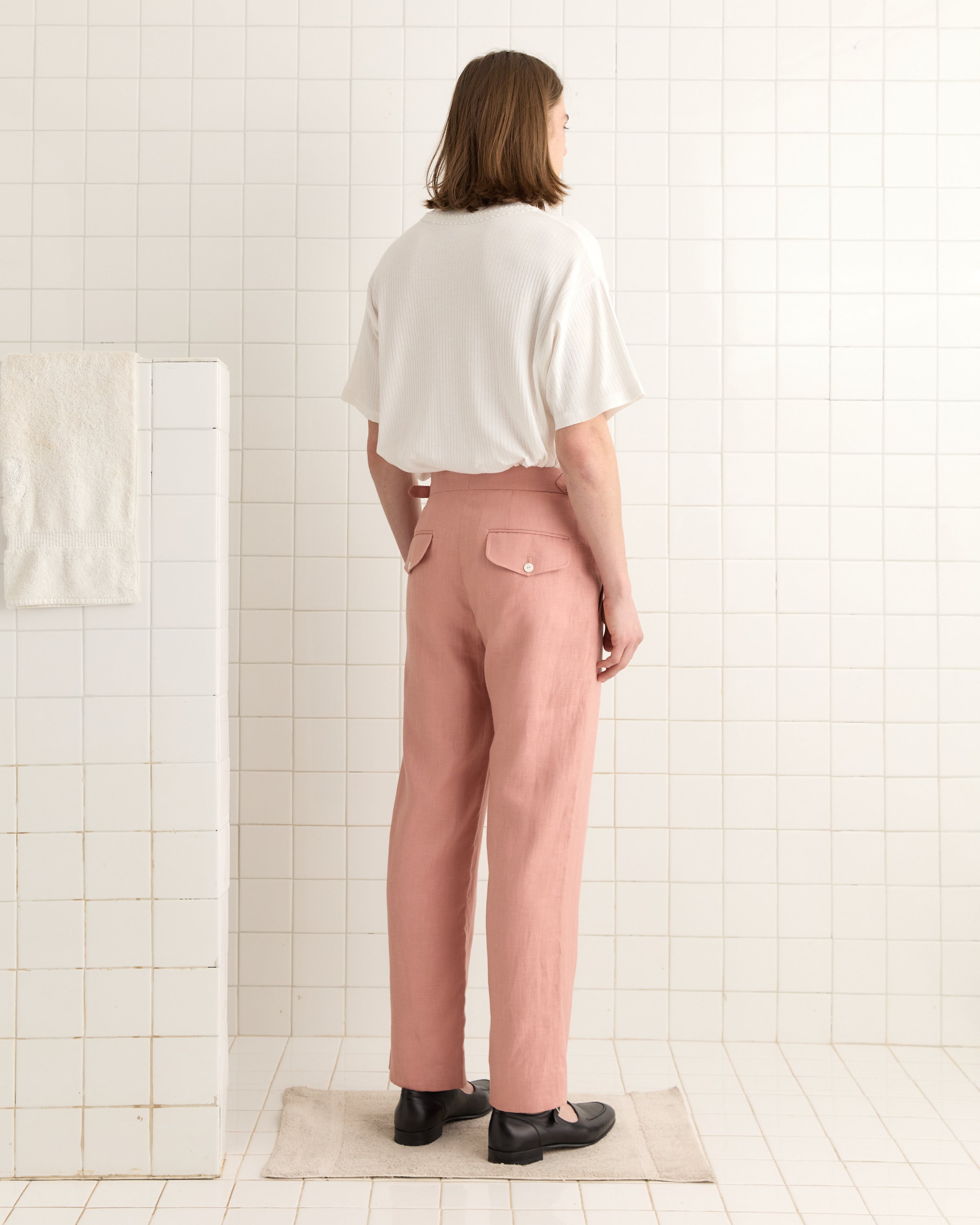 Lightweight Linen Side-Buckle Trousers - Pink | Modern Menswear by yycbvcnbmmnbm