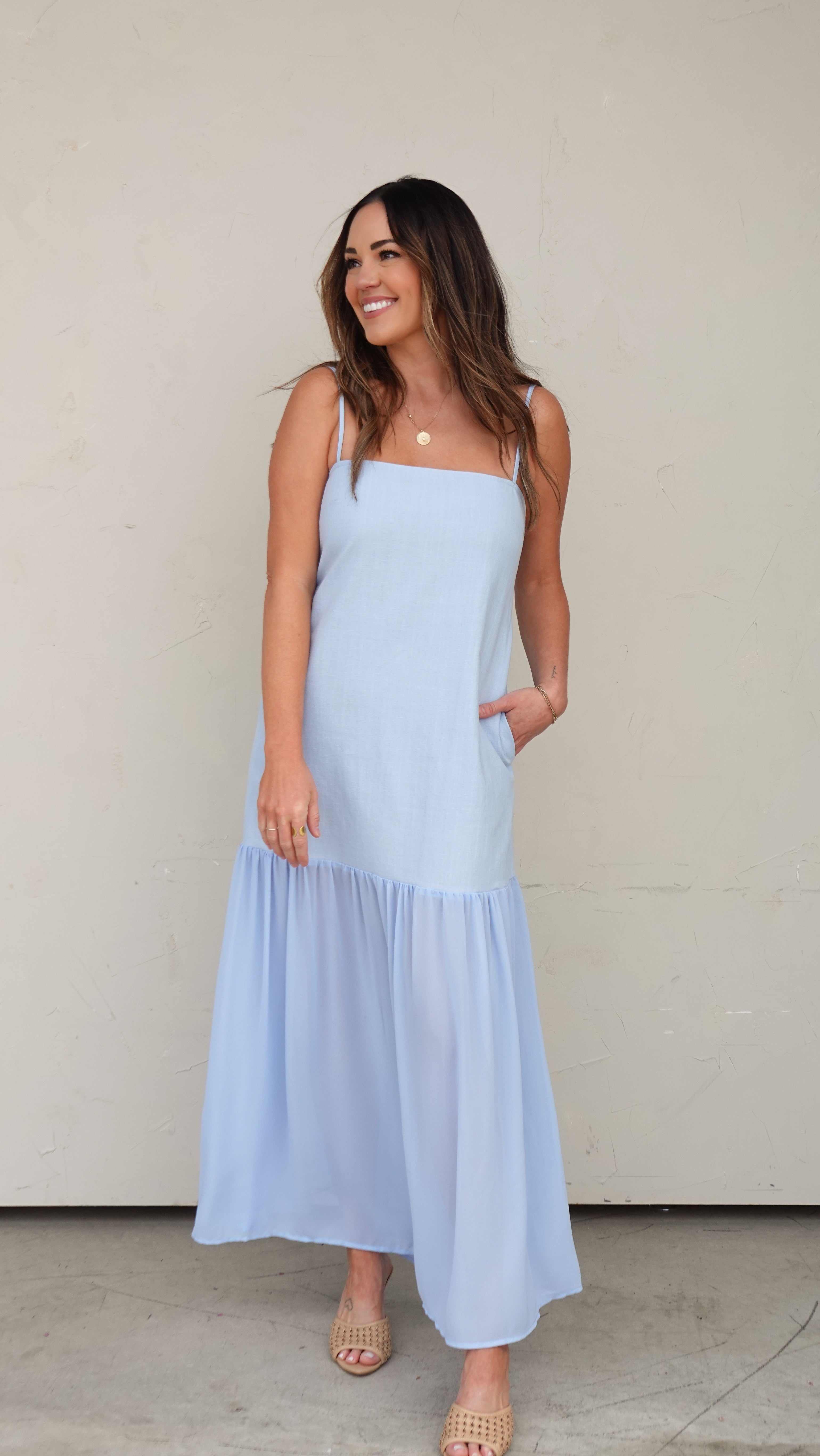 Powder Blue Half Sheer Maxi Dress | Elegant Women's Fashion by coolavocek