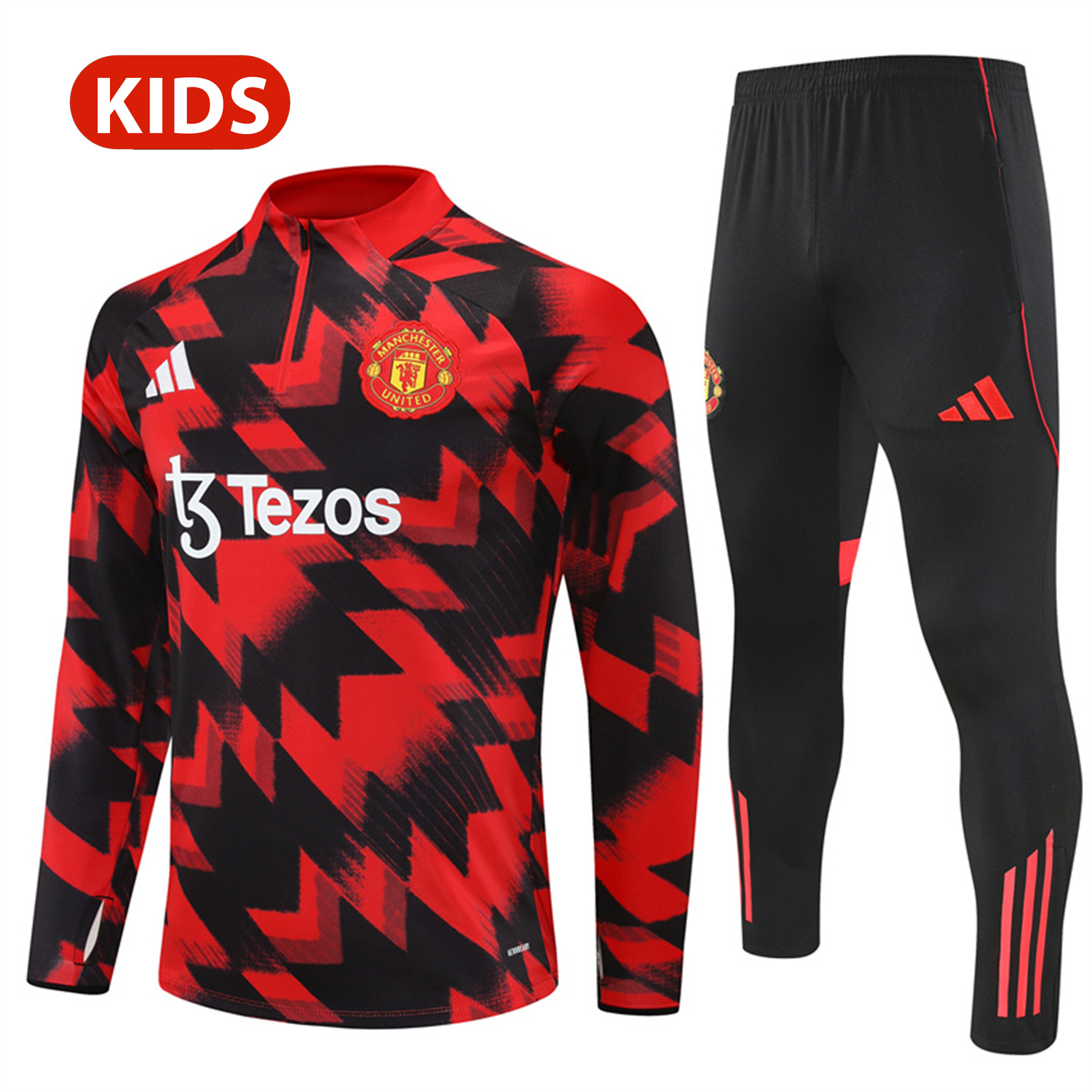 AlphaJersey-Manchester United 25-26 Kid Long Sleeves Training Set - Red-Black Top & Black Pants