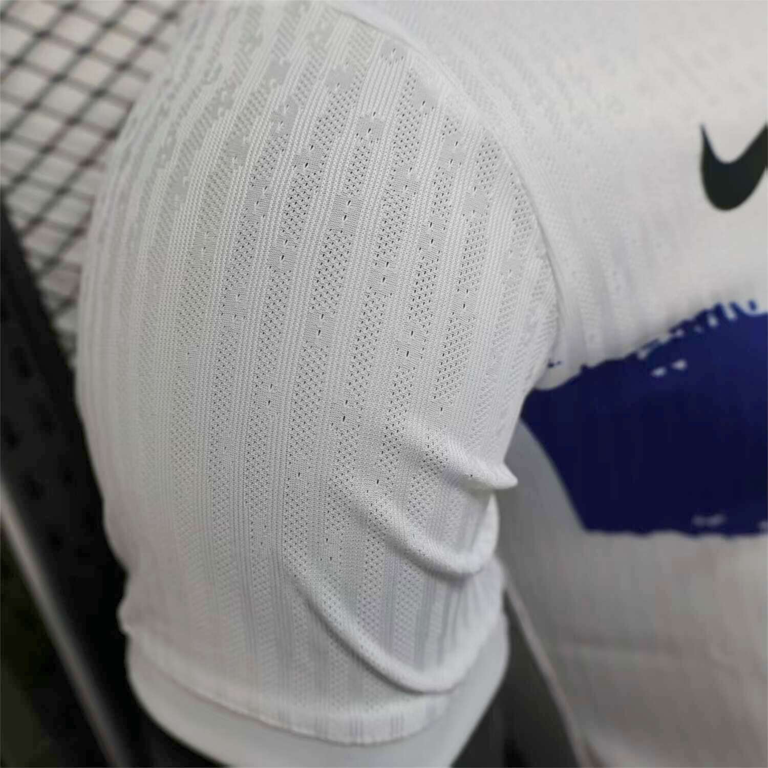 AlphaJersey-Barcelona 25-26 White Jersey with Red Blue Ink Horizontal Stripes Jersey - Player Version