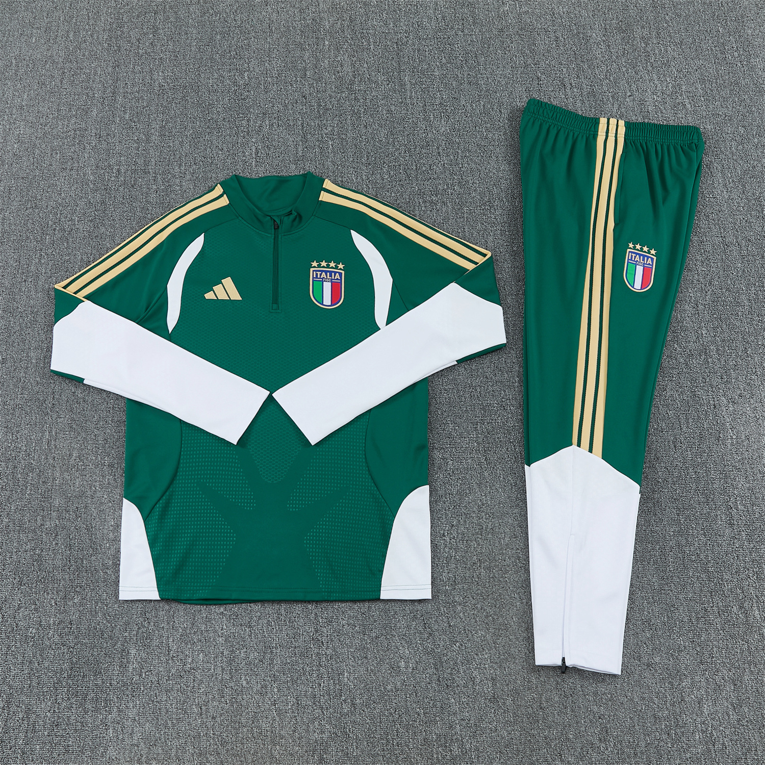 AlphaJersey-Italy 2026 Long Sleeve Training Set - Green With White Top & Pants