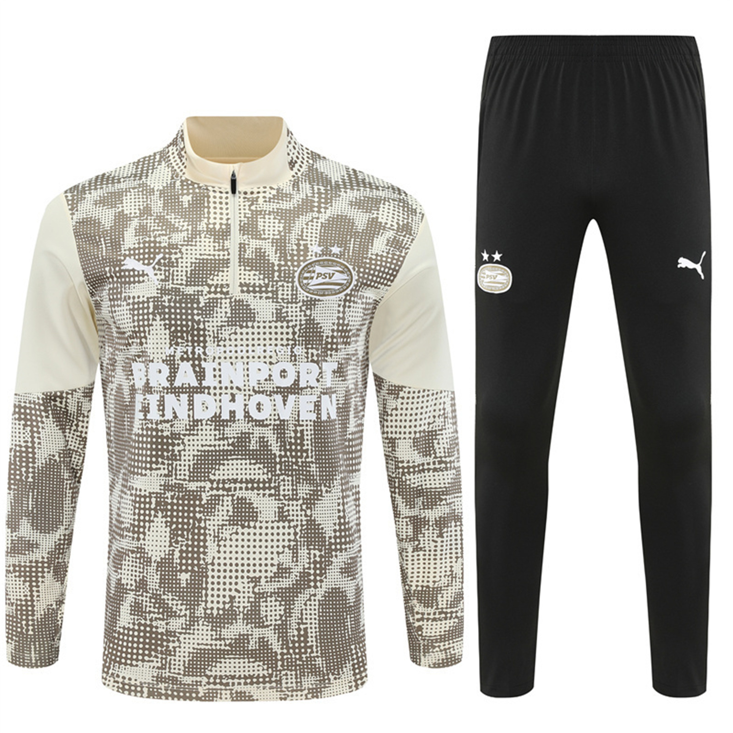 AlphaJersey-PSV Eindhoven 25-26 Kids Long Sleeve Training Set - Khaki Top & Black Pants