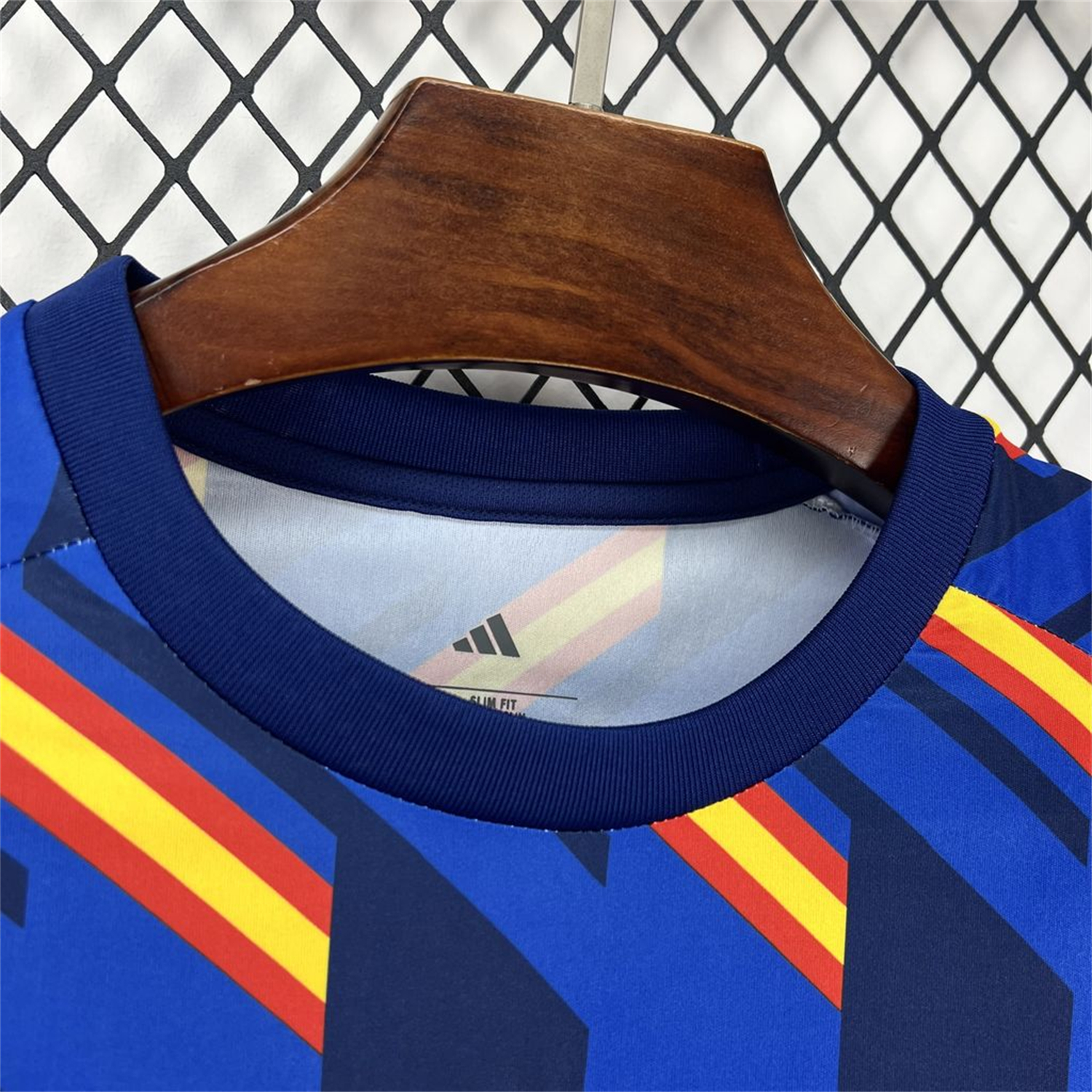AlphaJersey-Spain 2026 Royal Blue And Yellow Stripes Pre-match Jersey - Fans Version