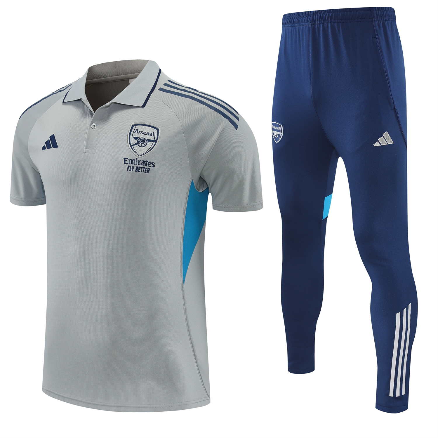 AlphaJersey-Arsenal 25-26 POLO Short-Sleeve Training Set - Grey Top and Deep Blue Pants