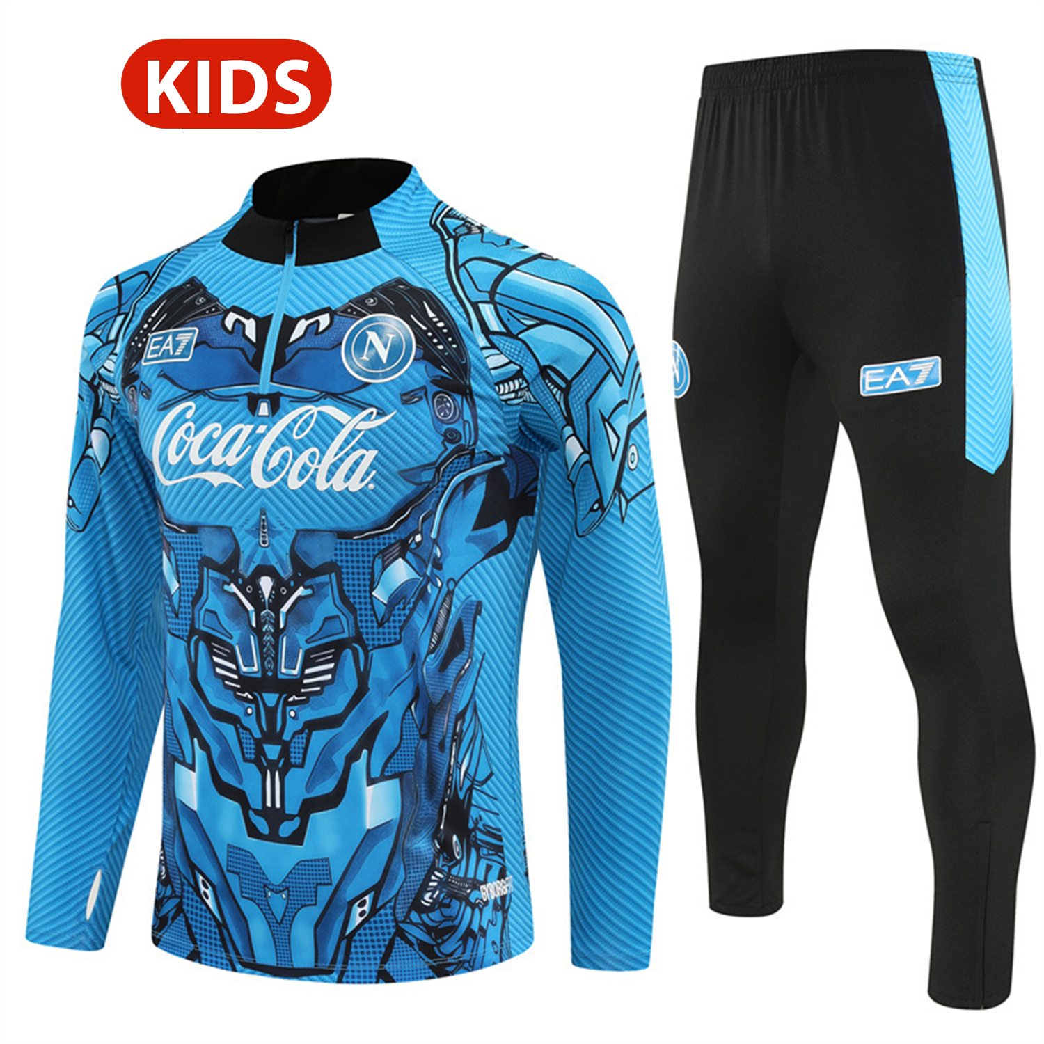AlphaJersey-Napoli 25-26 Kids Long Sleeve Training Set - Blue Mecha Top & Black Pants