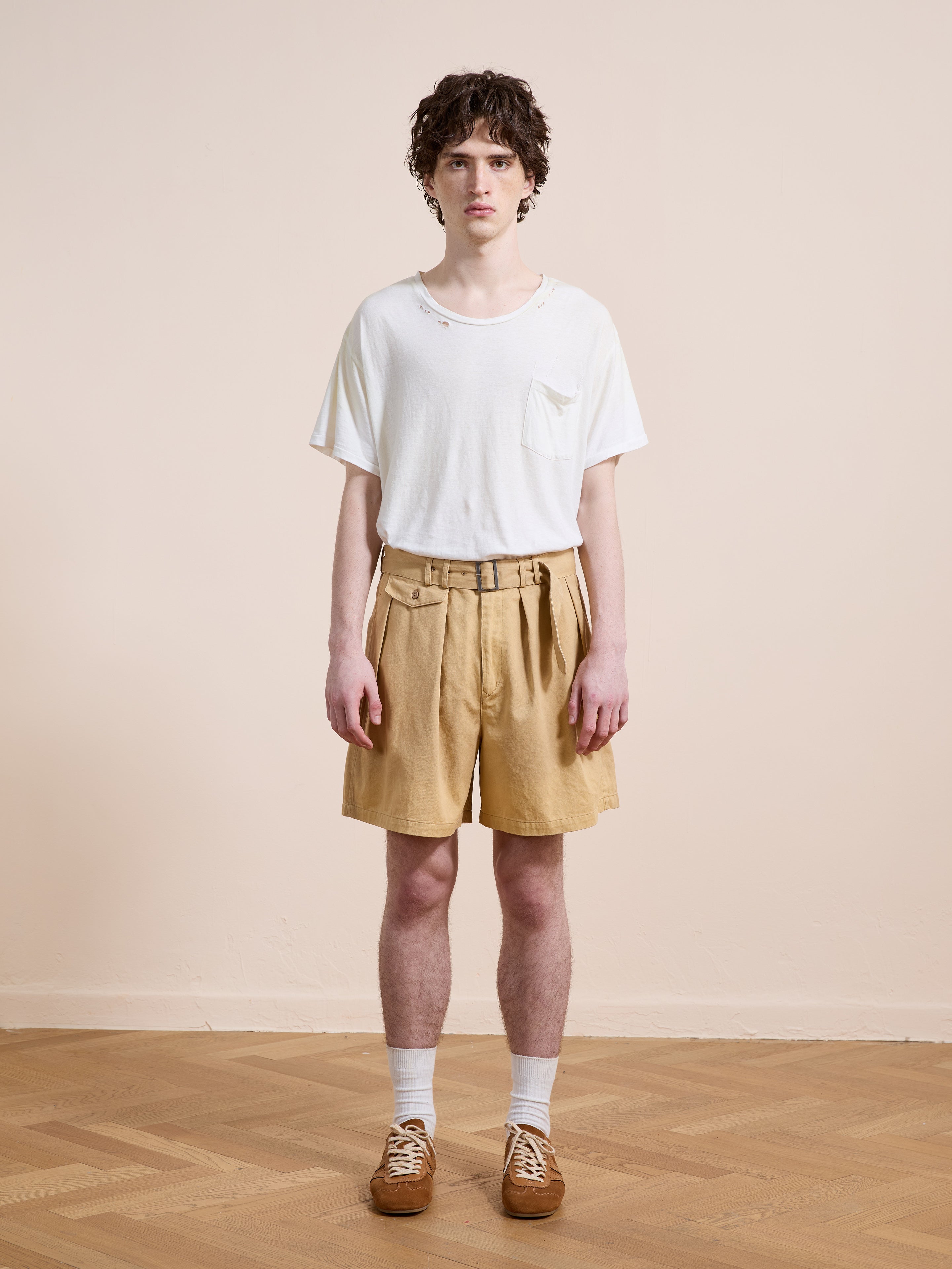 Belted Twill Pleated Shorts | Modern Menswear by yycbvcnbmmnbm