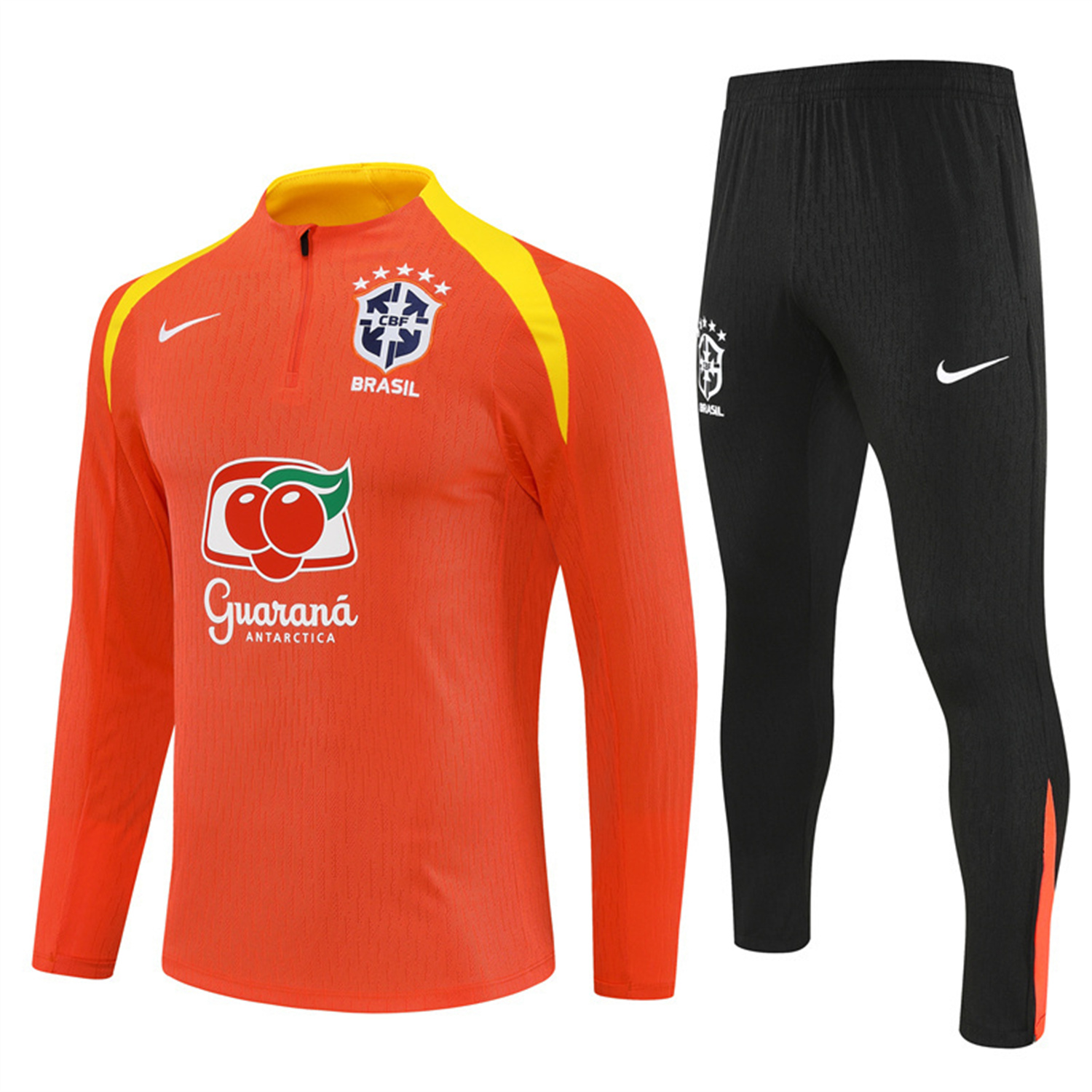 AlphaJersey-Brazil 25-26 Long Sleeve Training Set - Player Version - Orange Top and Black Pants