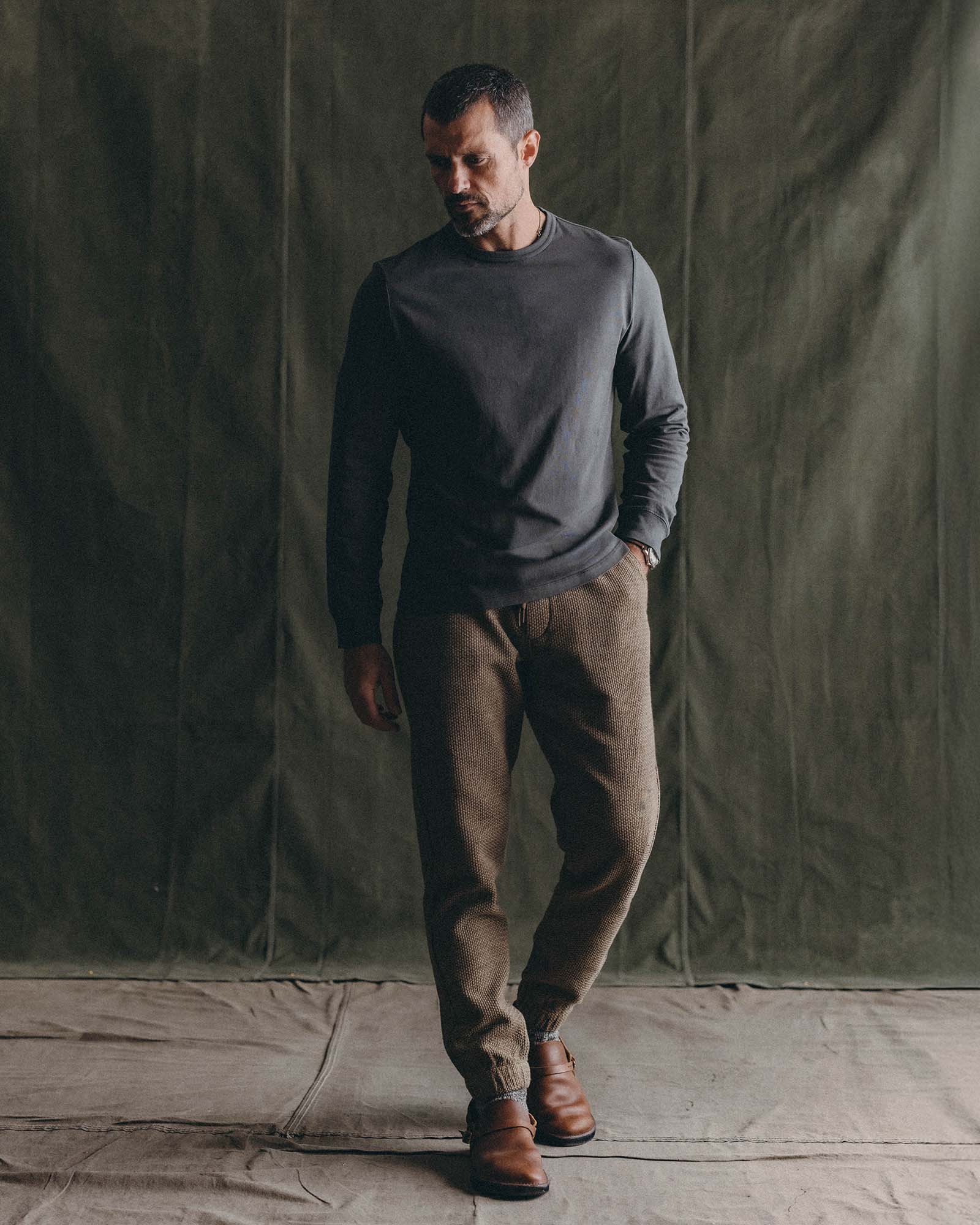 The Organic Cotton Long Sleeve Tee in Faded Black | Modern Menswear by yycbvcnbmmnbm