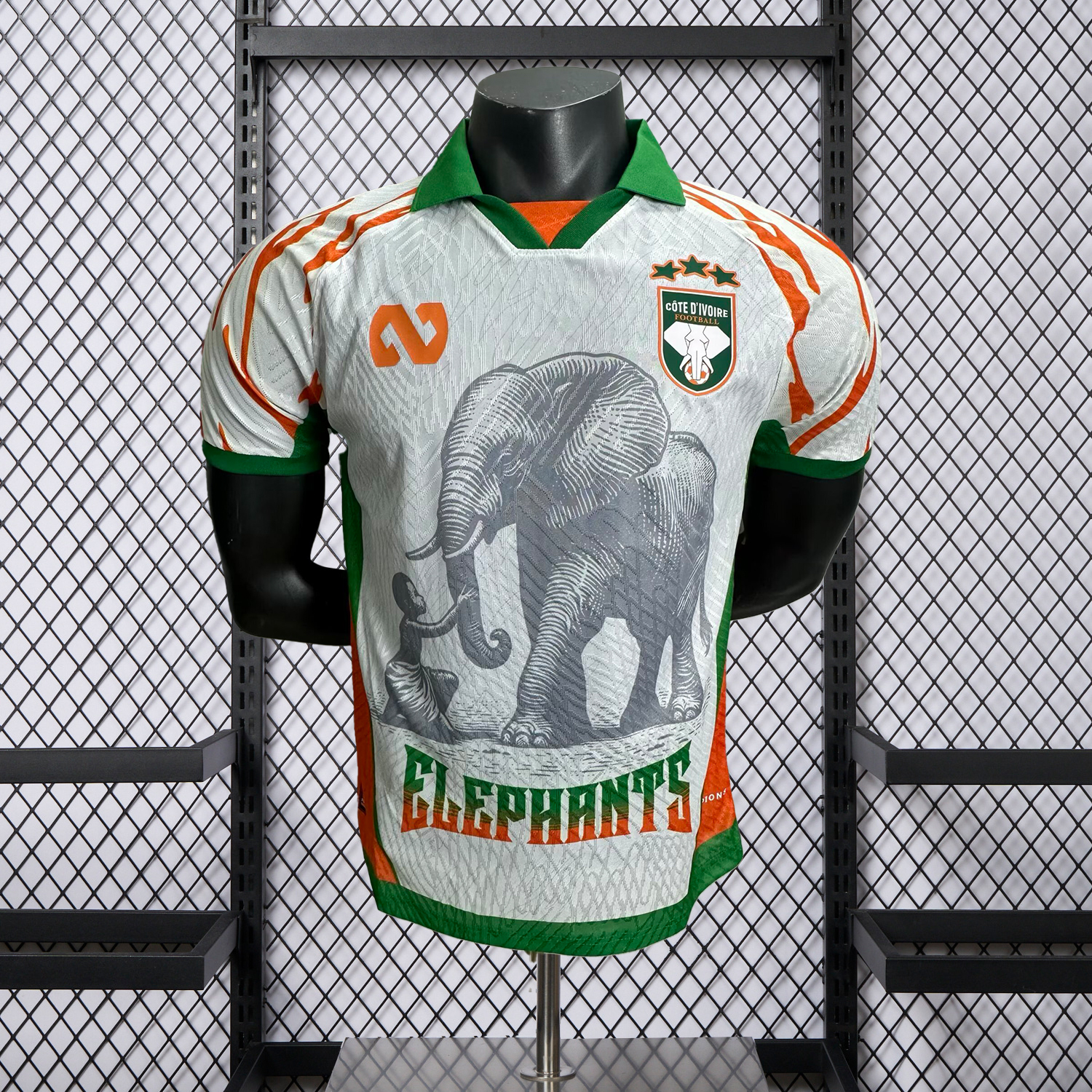 AlphaJersey-Ivory Coast 25-26 Elephant And Kid White Jersey - Player Version