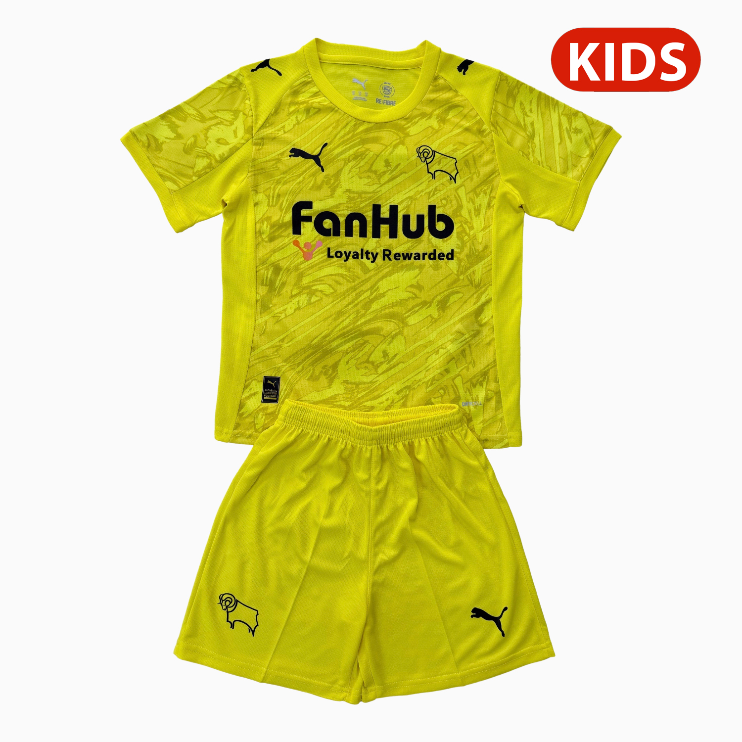 AlphaJersey-Derby County 25-26 Yellow Goalkeeper Kids Kit