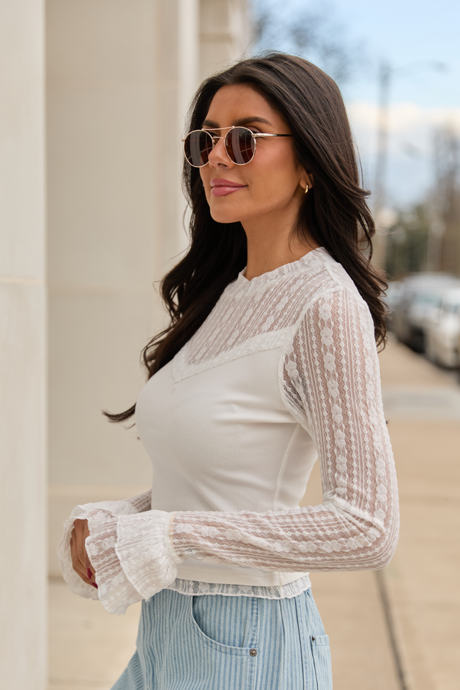 Madison Ivory Lace Mockneck Top | Elegant Women's Fashion by coolavocek