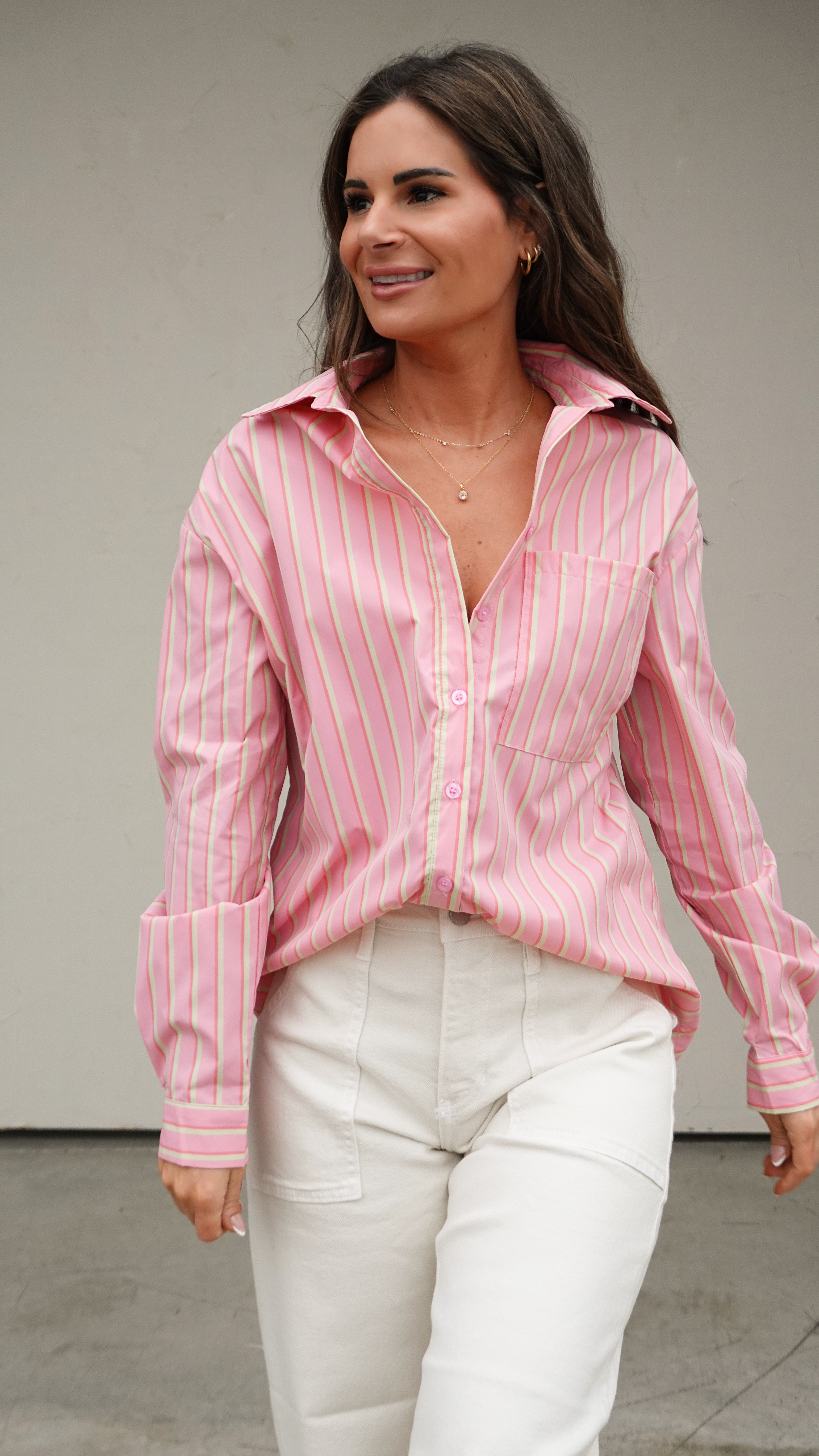 Pink Striped Button-Down Shirt | Elegant Women's Fashion by coolavocek