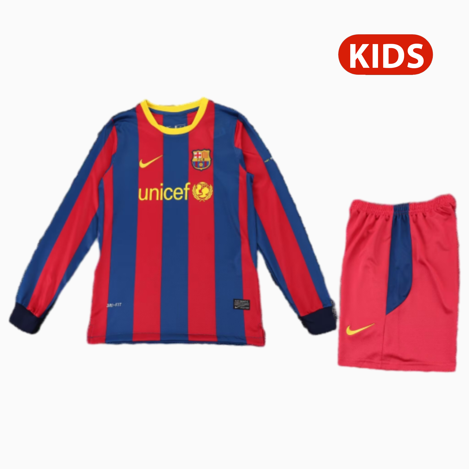 AlphaJersey-Retro Barcelona 2010-11 Home Long Sleeves Kids Kit