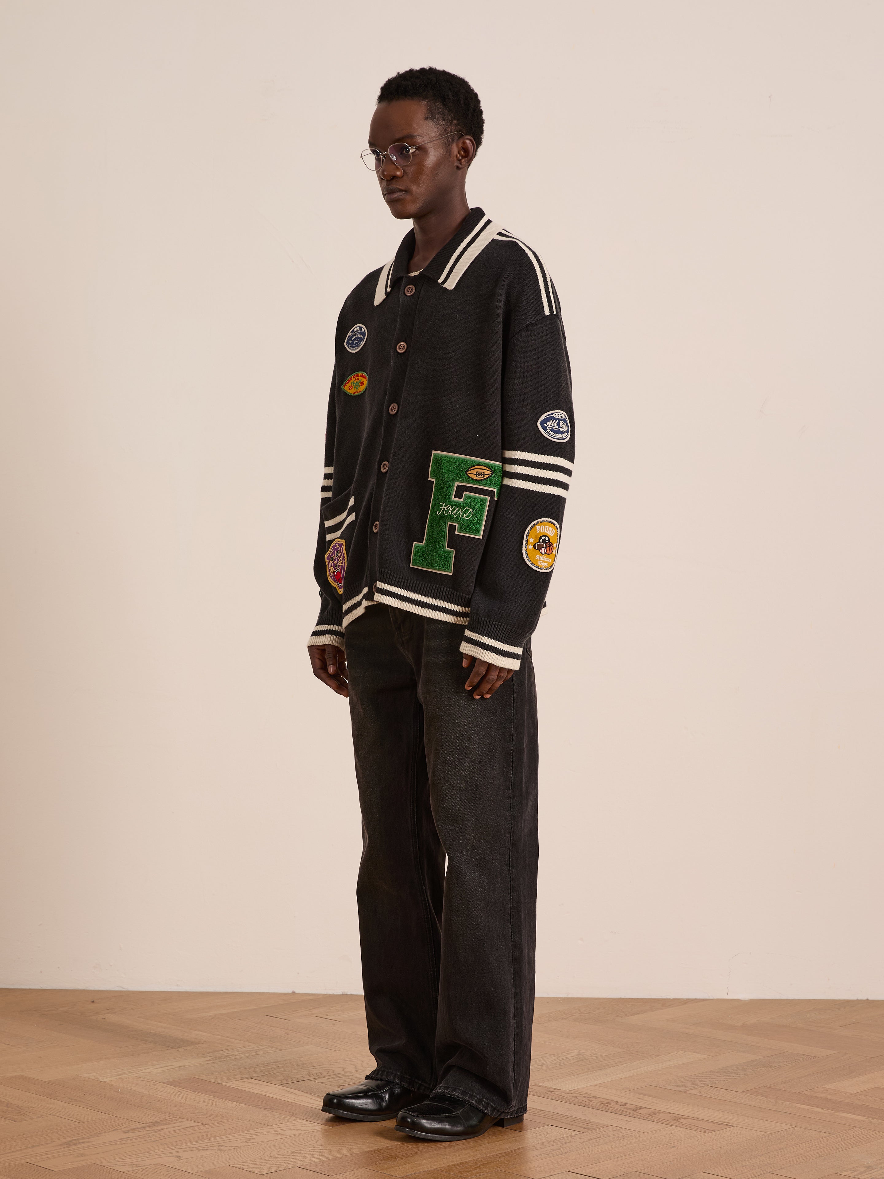 Varsity Patch Collared Cardigan | Modern Menswear by yycbvcnbmmnbm