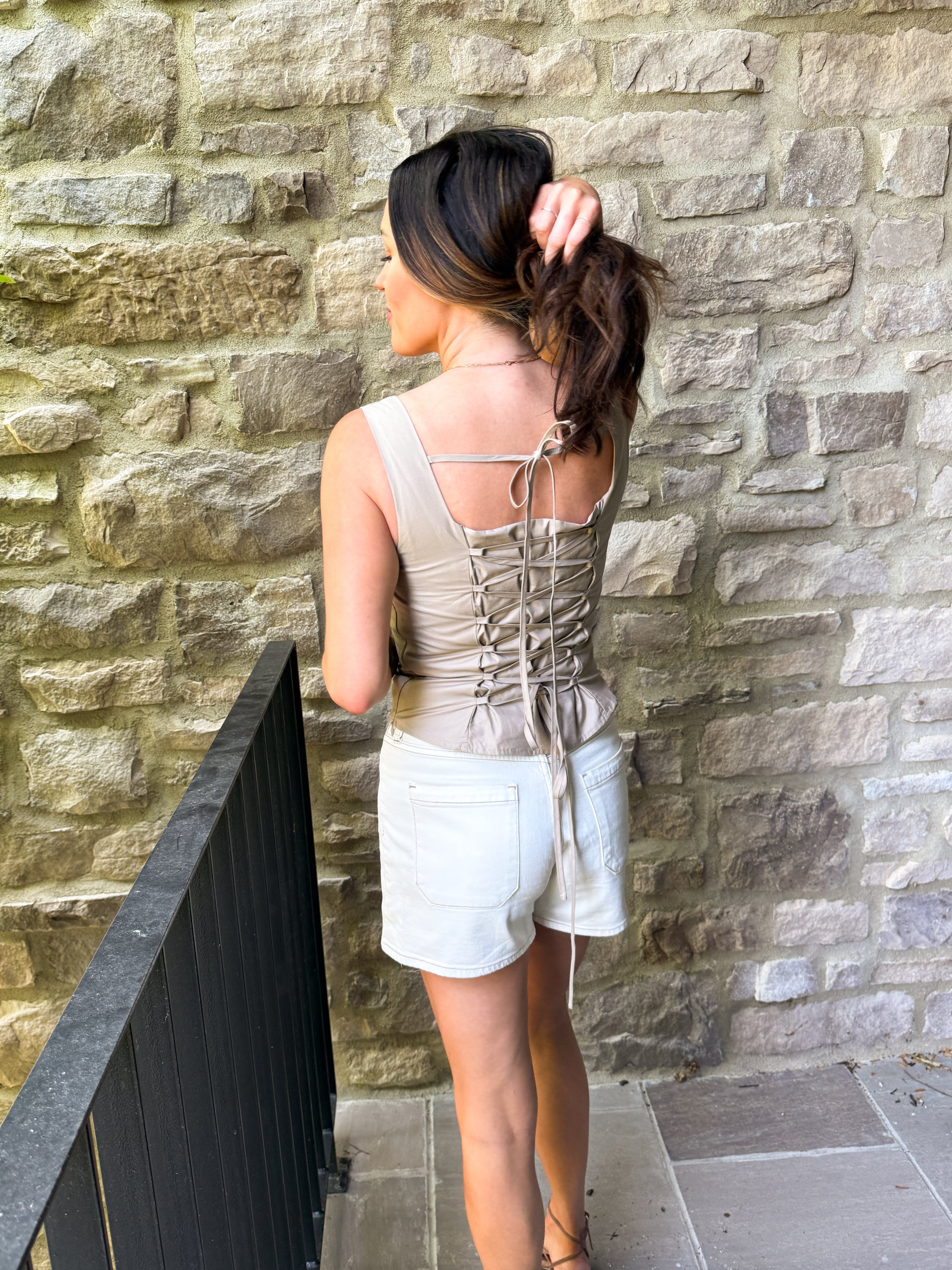 Latte Lace-Up Top | Elegant Women's Fashion by coolavocek