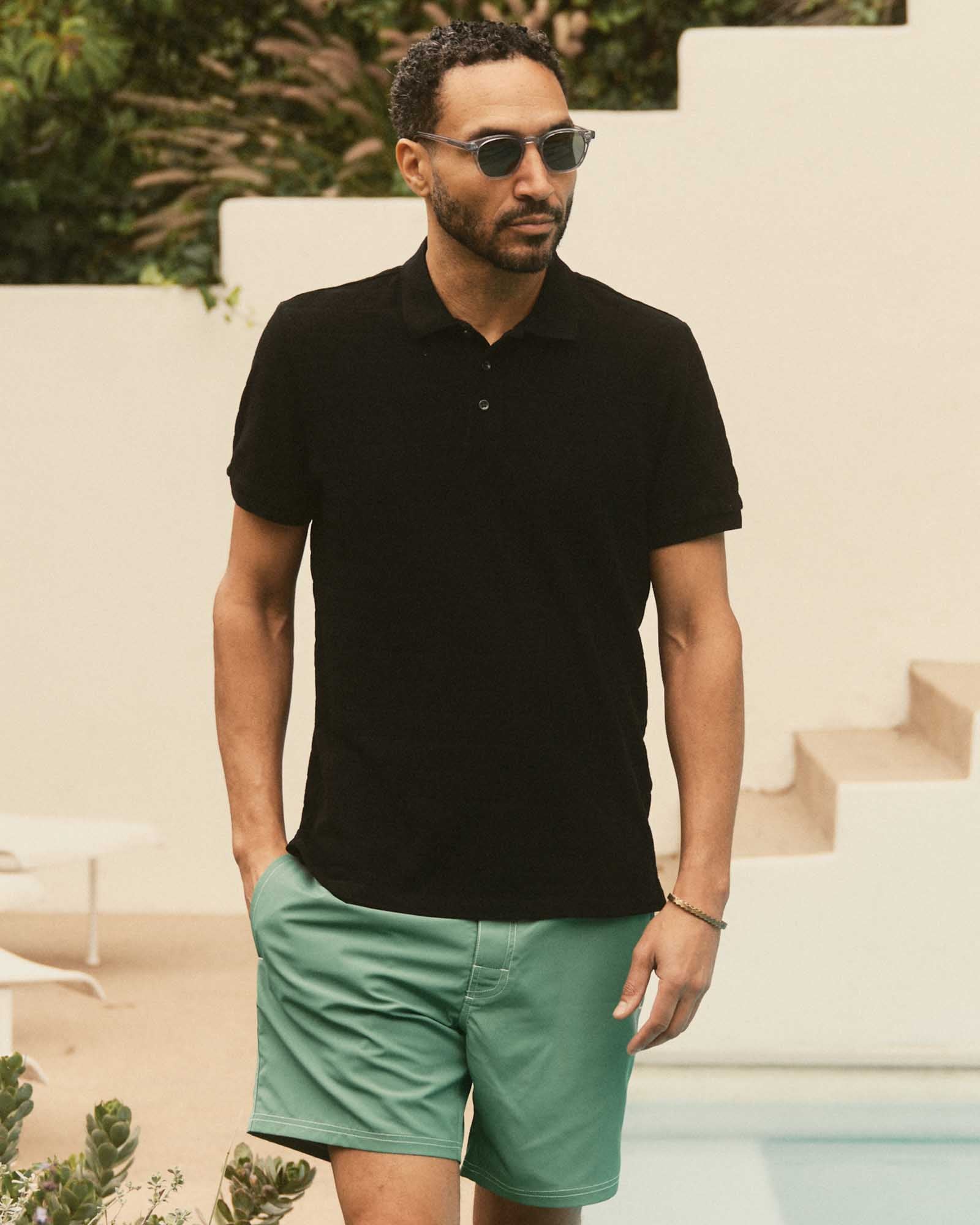 The Pacific Polo in Black Indigo Pique Stripe | Modern Menswear by yycbvcnbmmnbm