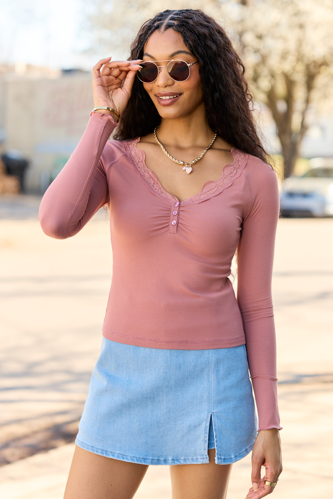 Amity Blush Long Sleeve Lace Trim Top | Elegant Women's Fashion by coolavocek