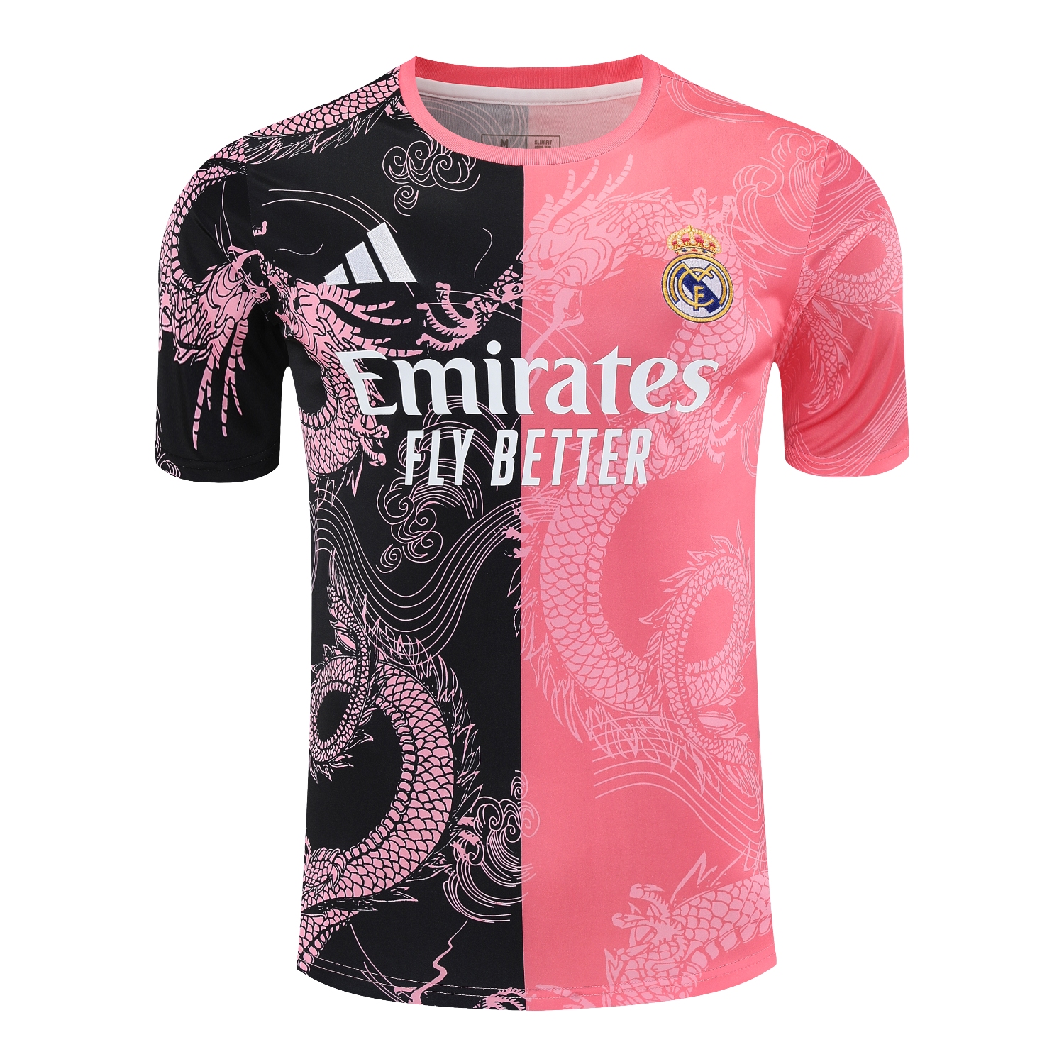 AlphaJersey-Real Madrid 25-26 Short-Sleeve Training Set - Pink-Black Dragon Top & Black-White Shorts