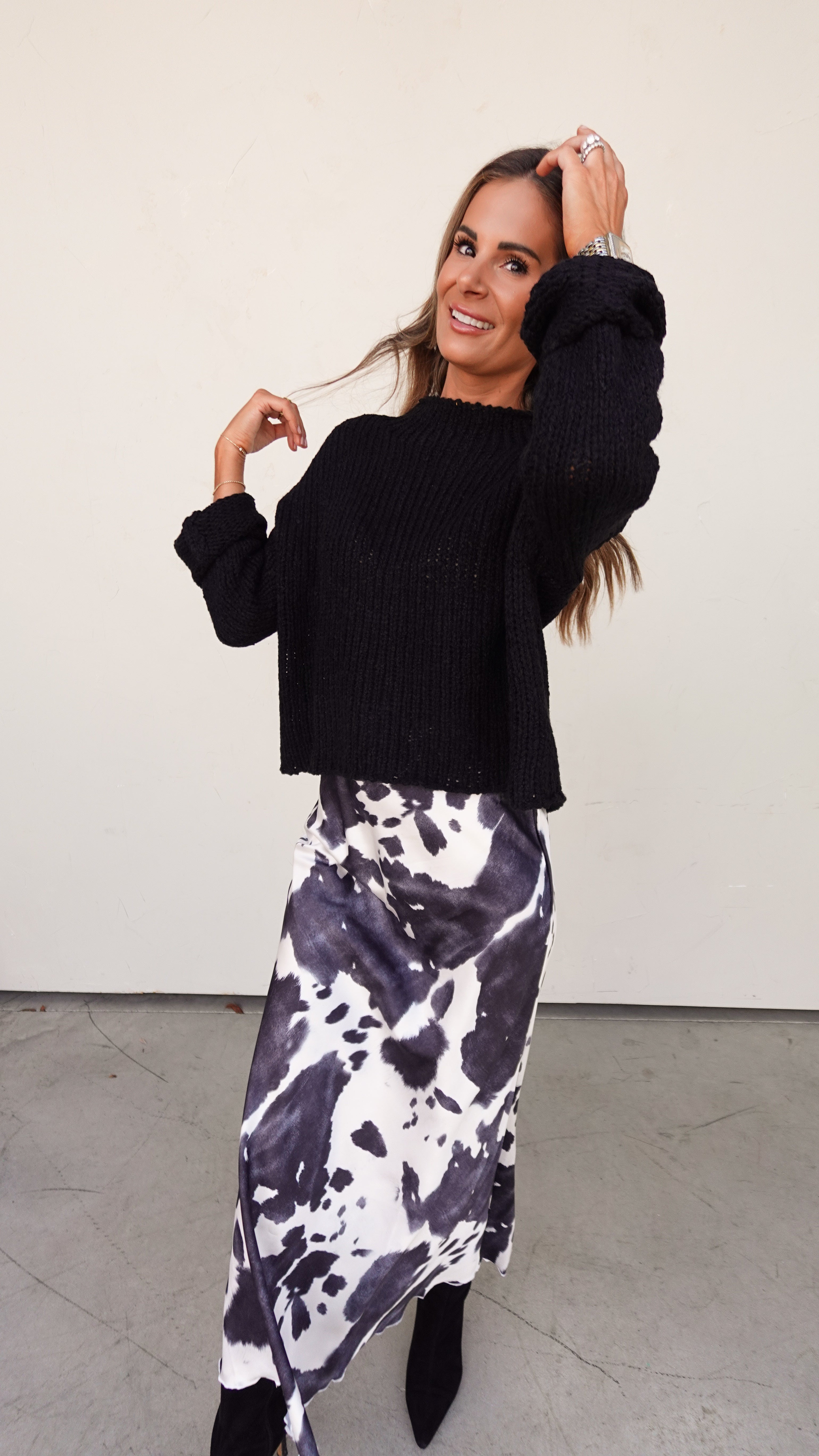 Black Ribbed Knit Slouchy Sweater | Elegant Women's Fashion by coolavocek