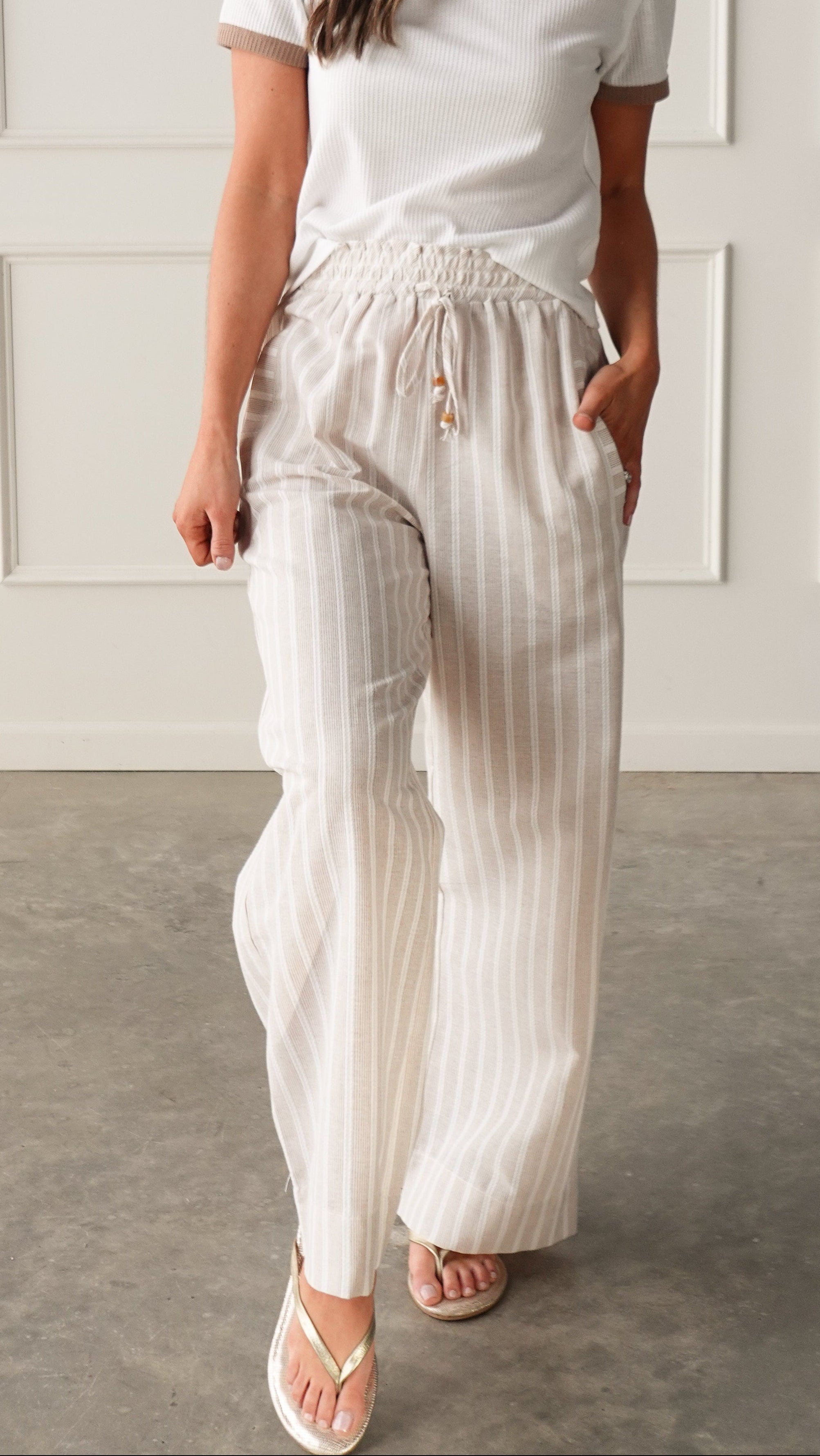 Striped Drawstring Wide Leg Pant | Elegant Women's Fashion by coolavocek
