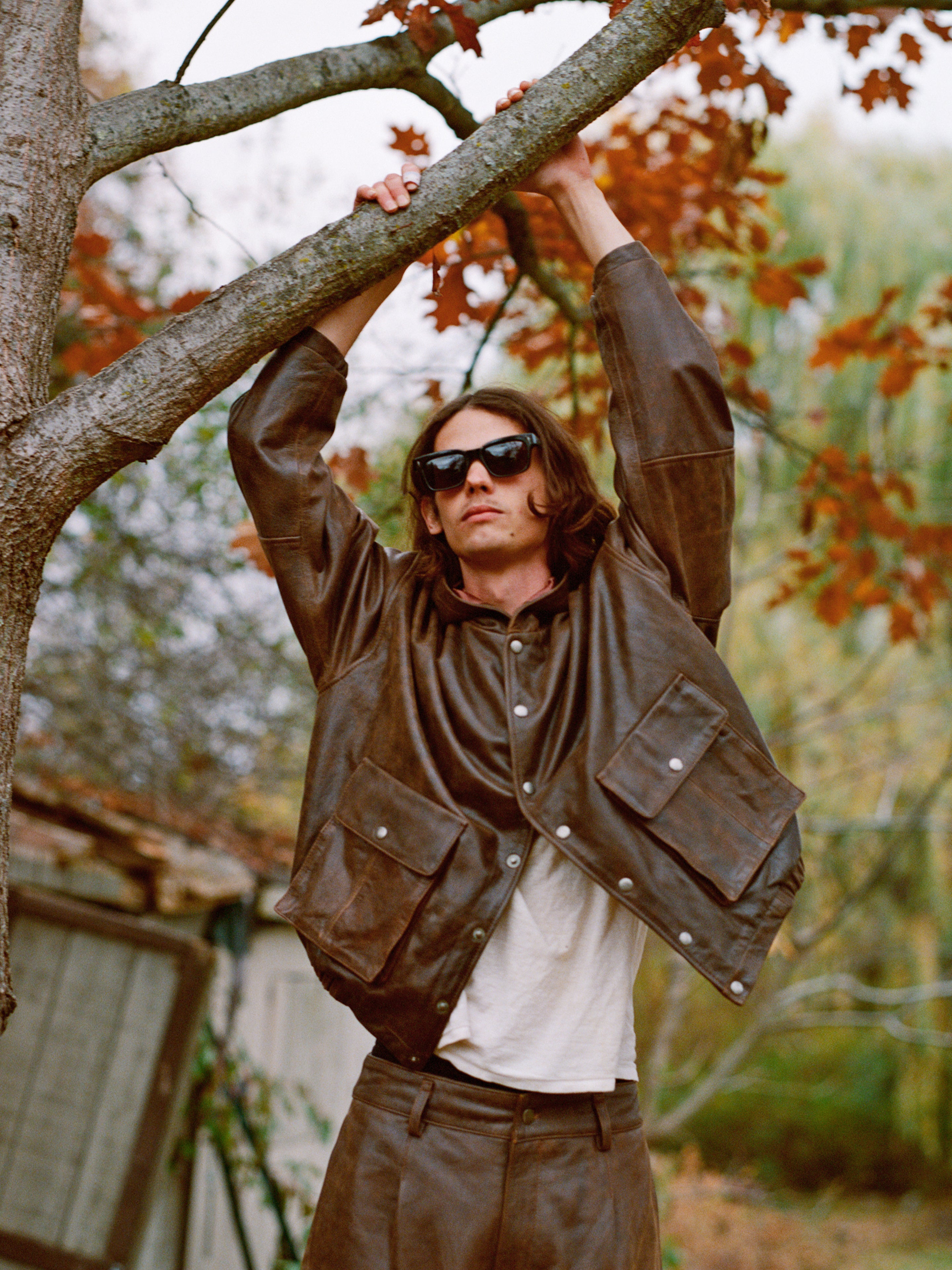 Dusk Distressed Genuine Leather Hoodie | Modern Menswear by yycbvcnbmmnbm