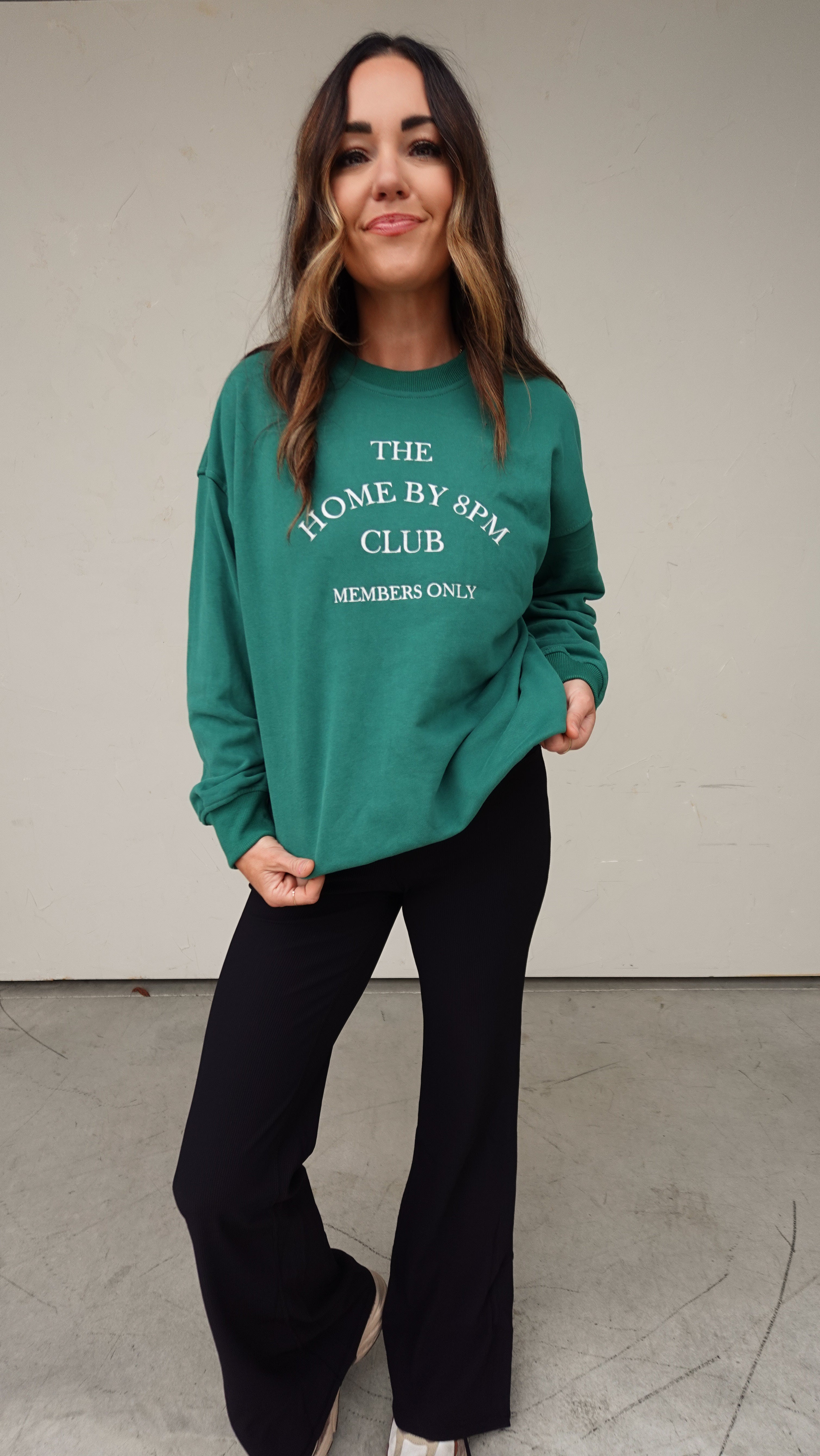 Green Embroidered Homebody Crewneck | Elegant Women's Fashion by coolavocek