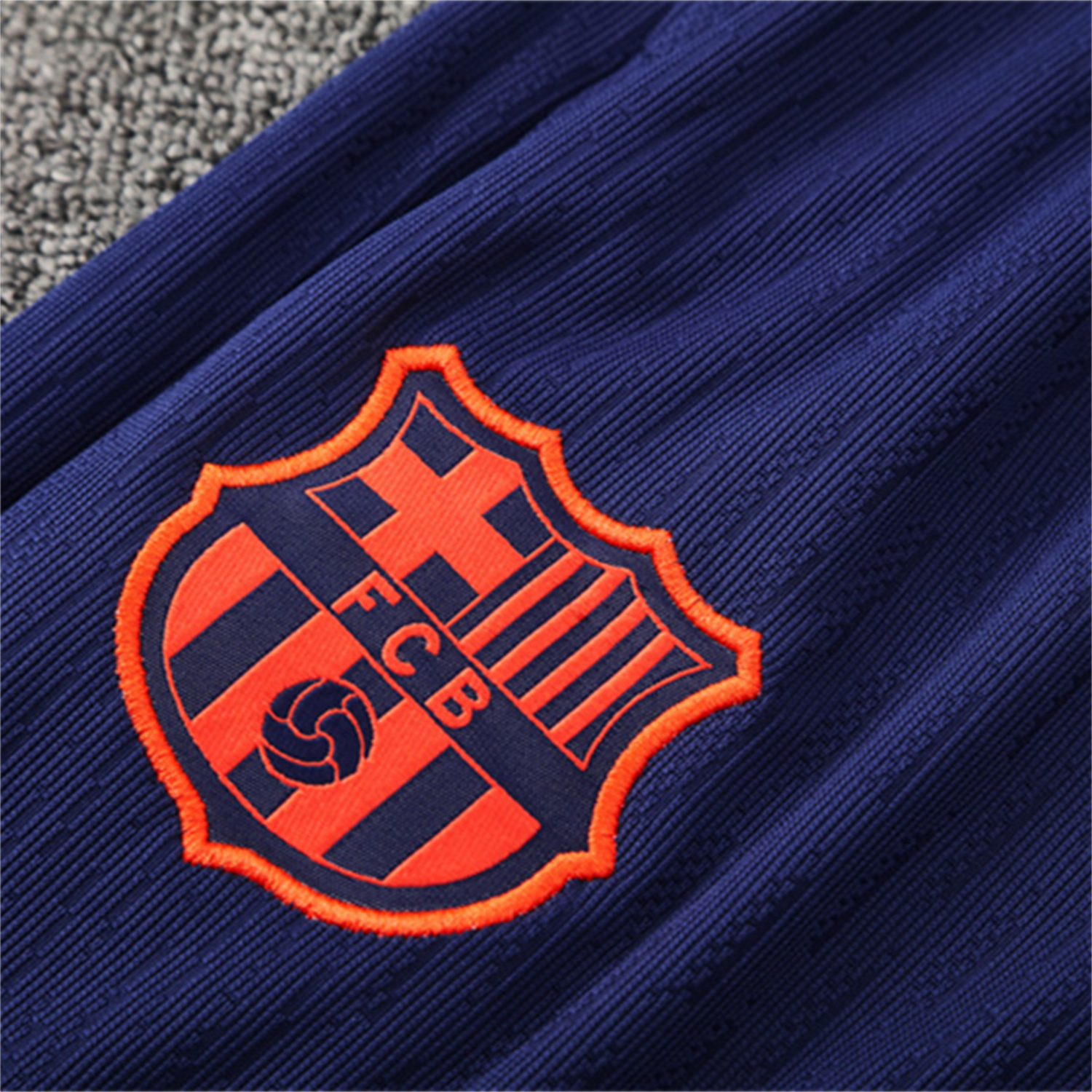 AlphaJersey-Barcelona 25-26 Kids Long Sleeve Training Set - Orange Top Royal Blue Sponsor & Royal Blue Pants