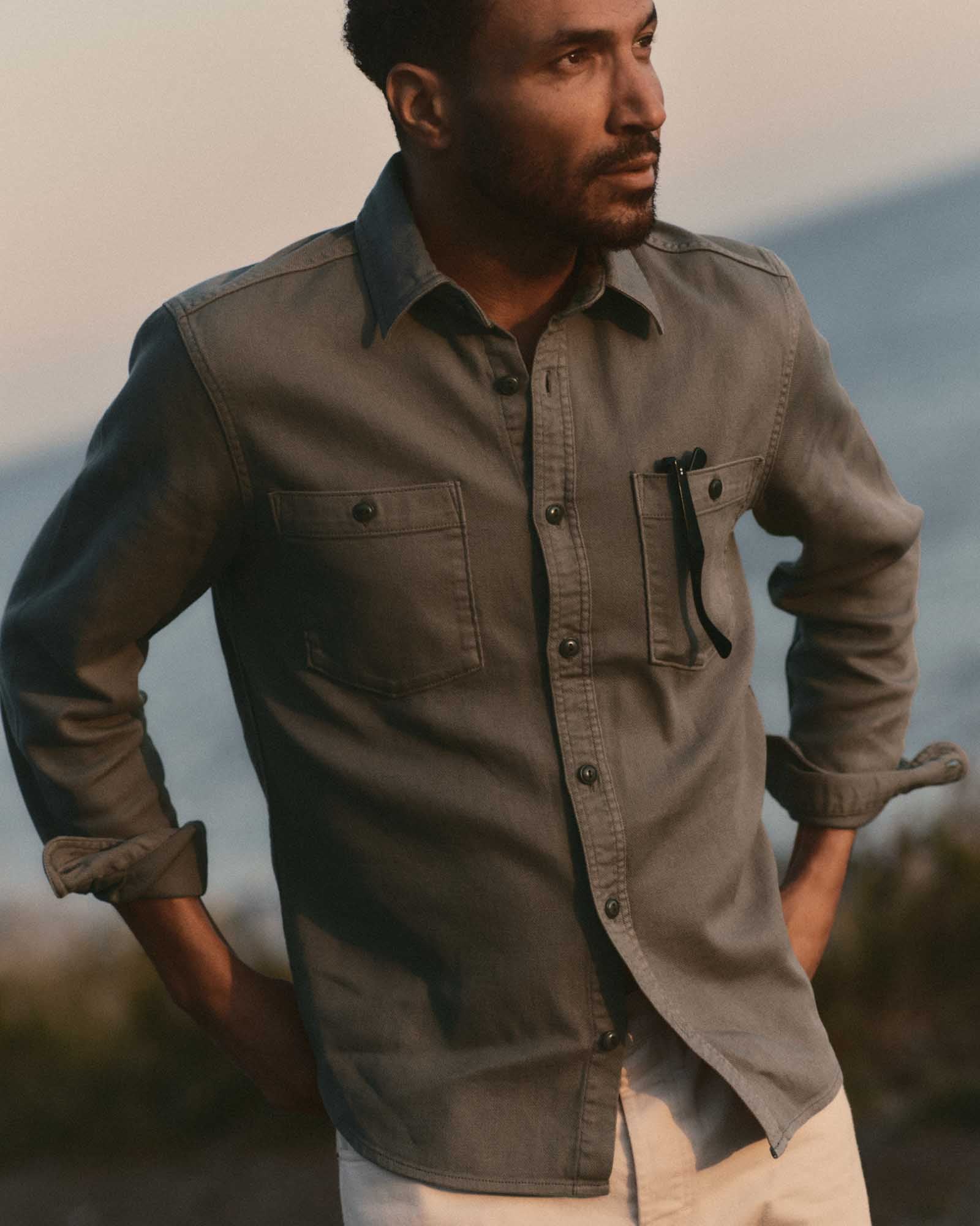 The Dispatch Shirt in Smoked Olive Broken Twill | Modern Menswear by yycbvcnbmmnbm