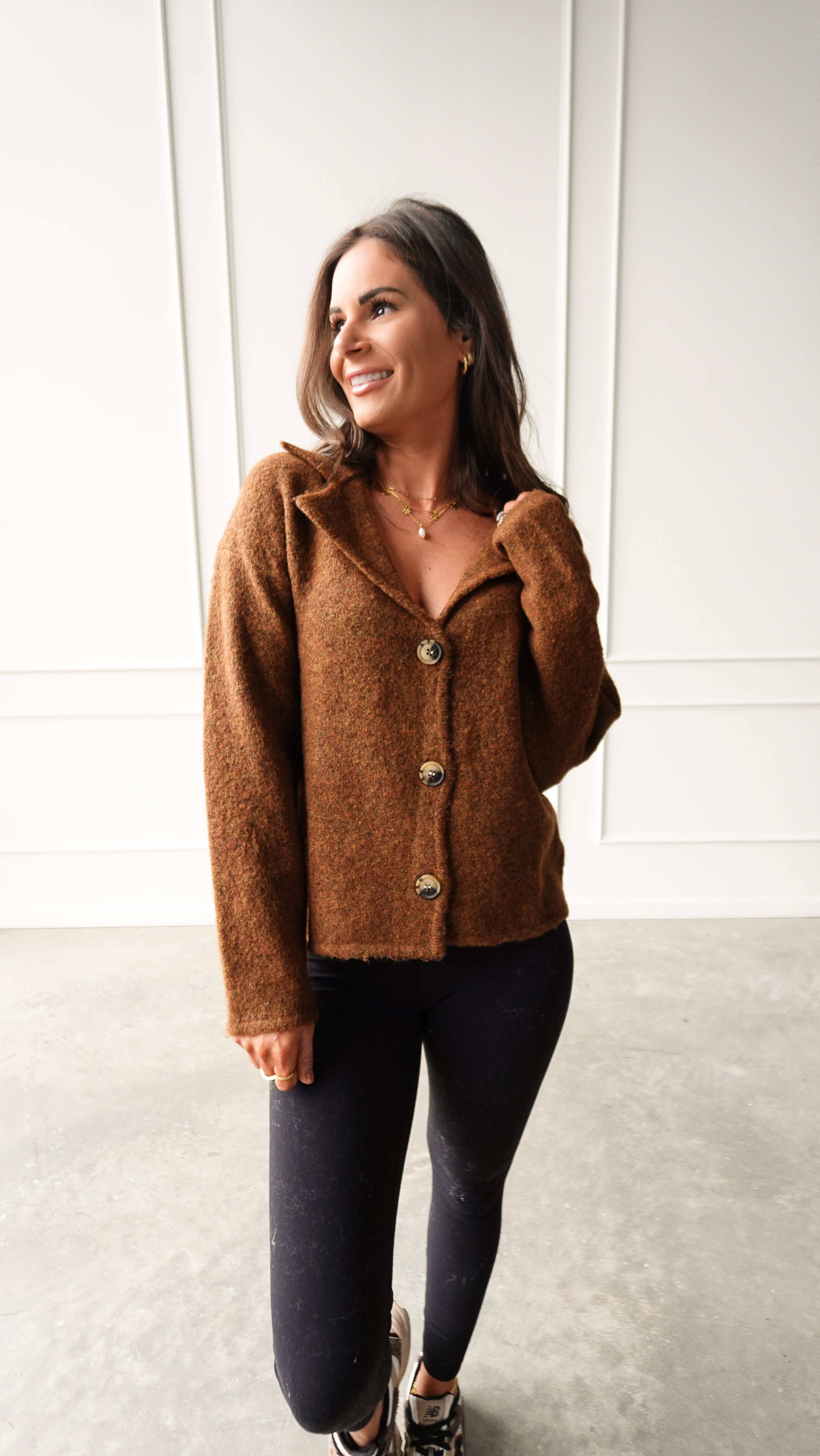 Camel Knit Collared Cardigan | Elegant Women's Fashion by coolavocek
