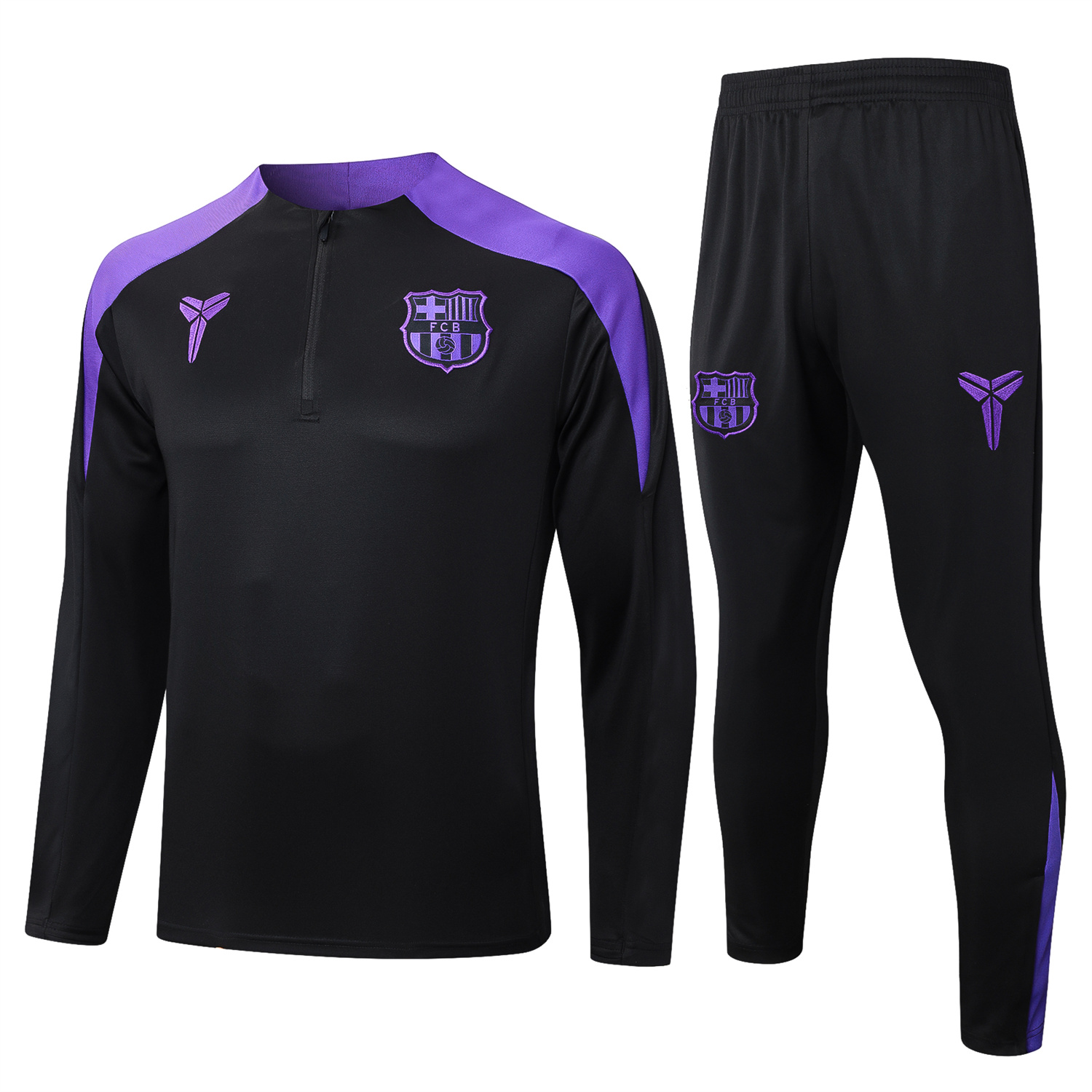AlphaJersey-Barcelona X KB 25-26 Long Sleeve Training Set - Black Top with Purple Badge and Black Pants