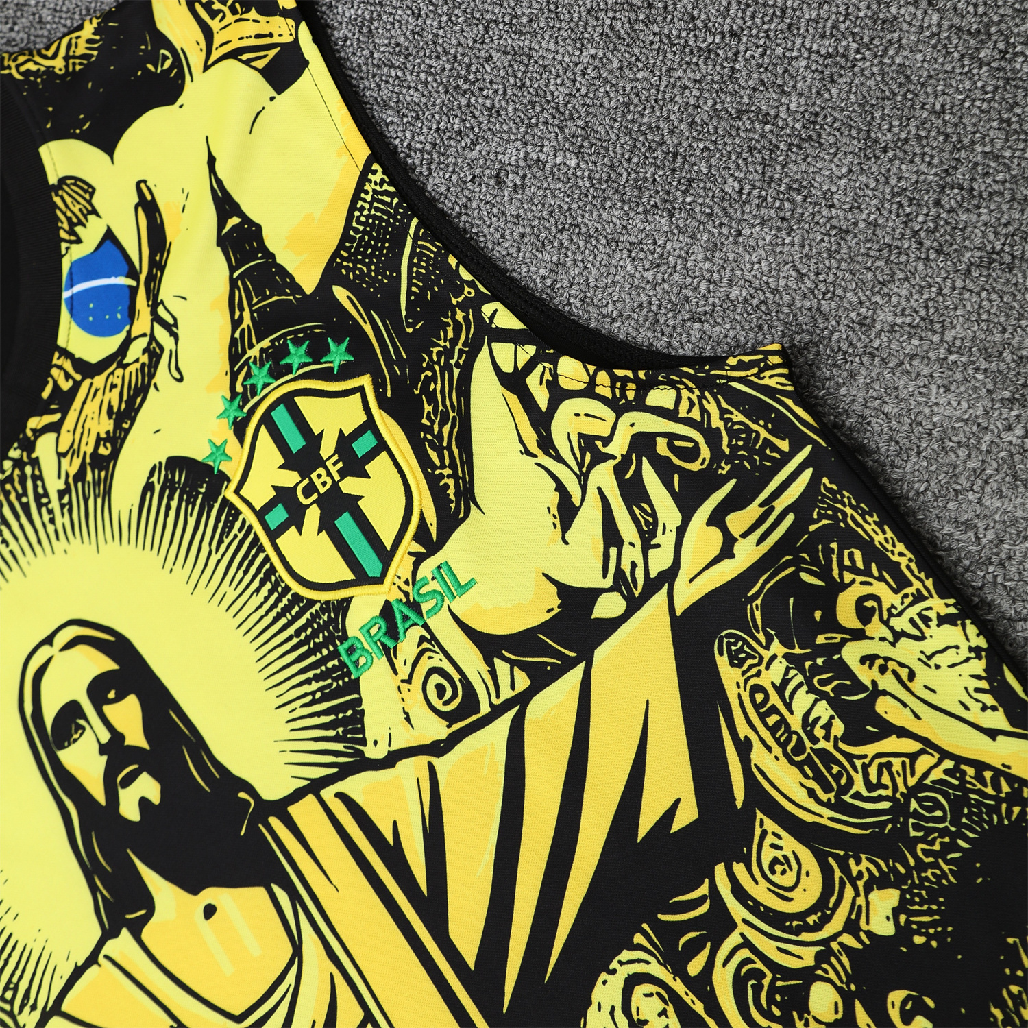 AlphaJersey-Brazil 25-26 Yellow Jesus Statue Vest Training Set - Yellow Vest & Black Shorts