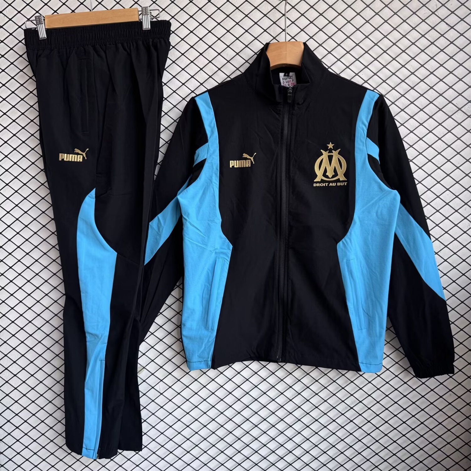 AlphaJersey-Marseille 25-26 Windbreaker Training Set - Blue Black Top and Pants