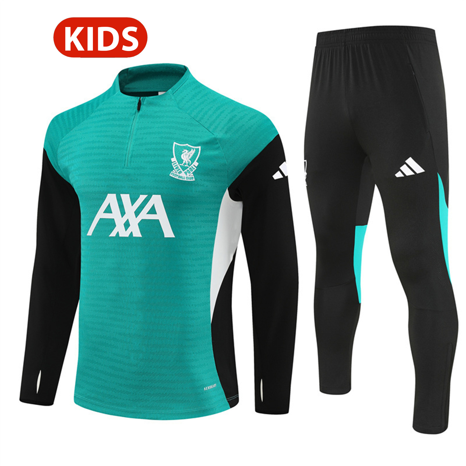 AlphaJersey-Liver.pool 25-26 Kids Long Sleeve Training Set - Player Version - Green Top and Black Pants