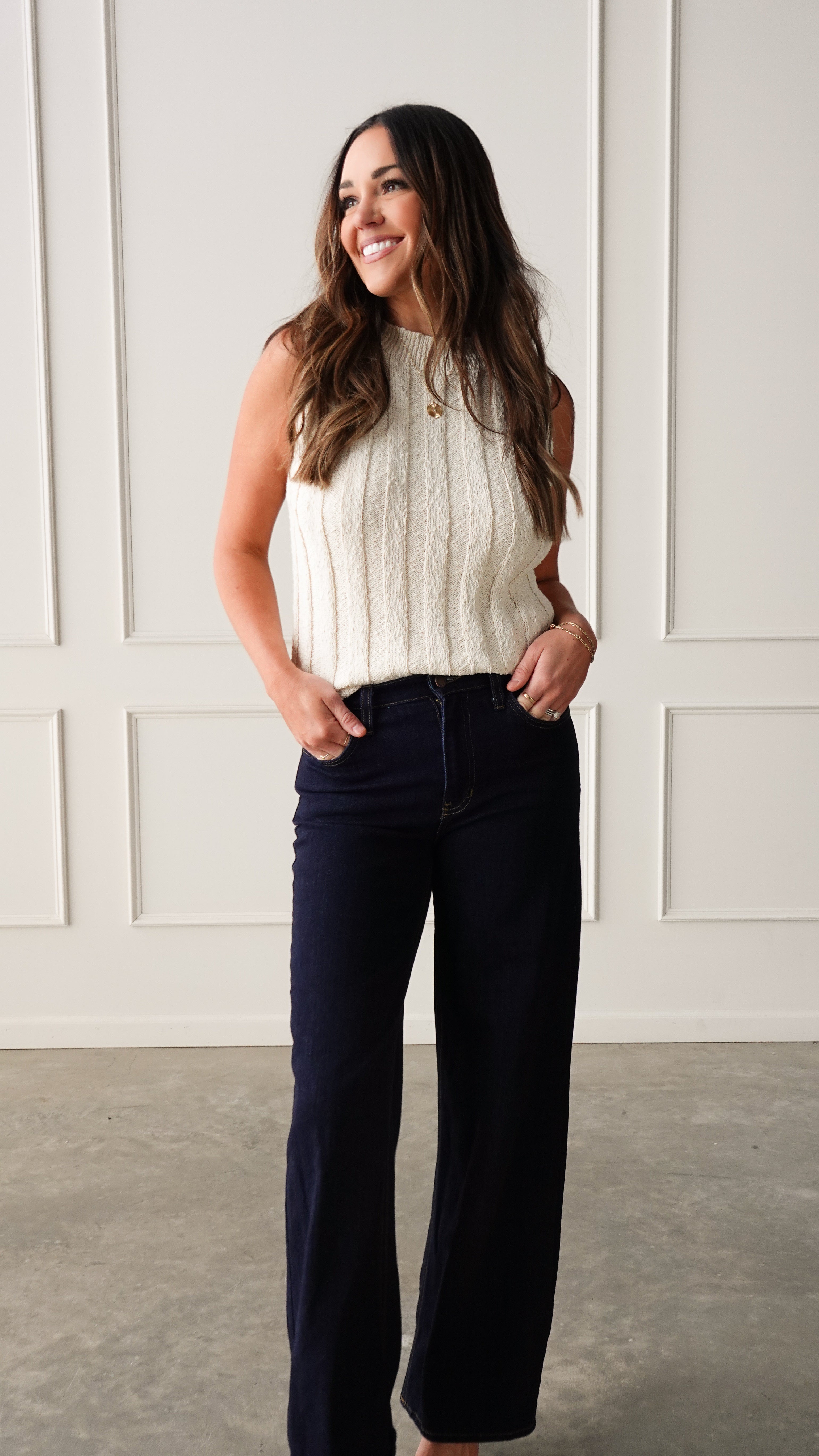 Cream Mock Neck Ribbed Knit Tank | Elegant Women's Fashion by coolavocek
