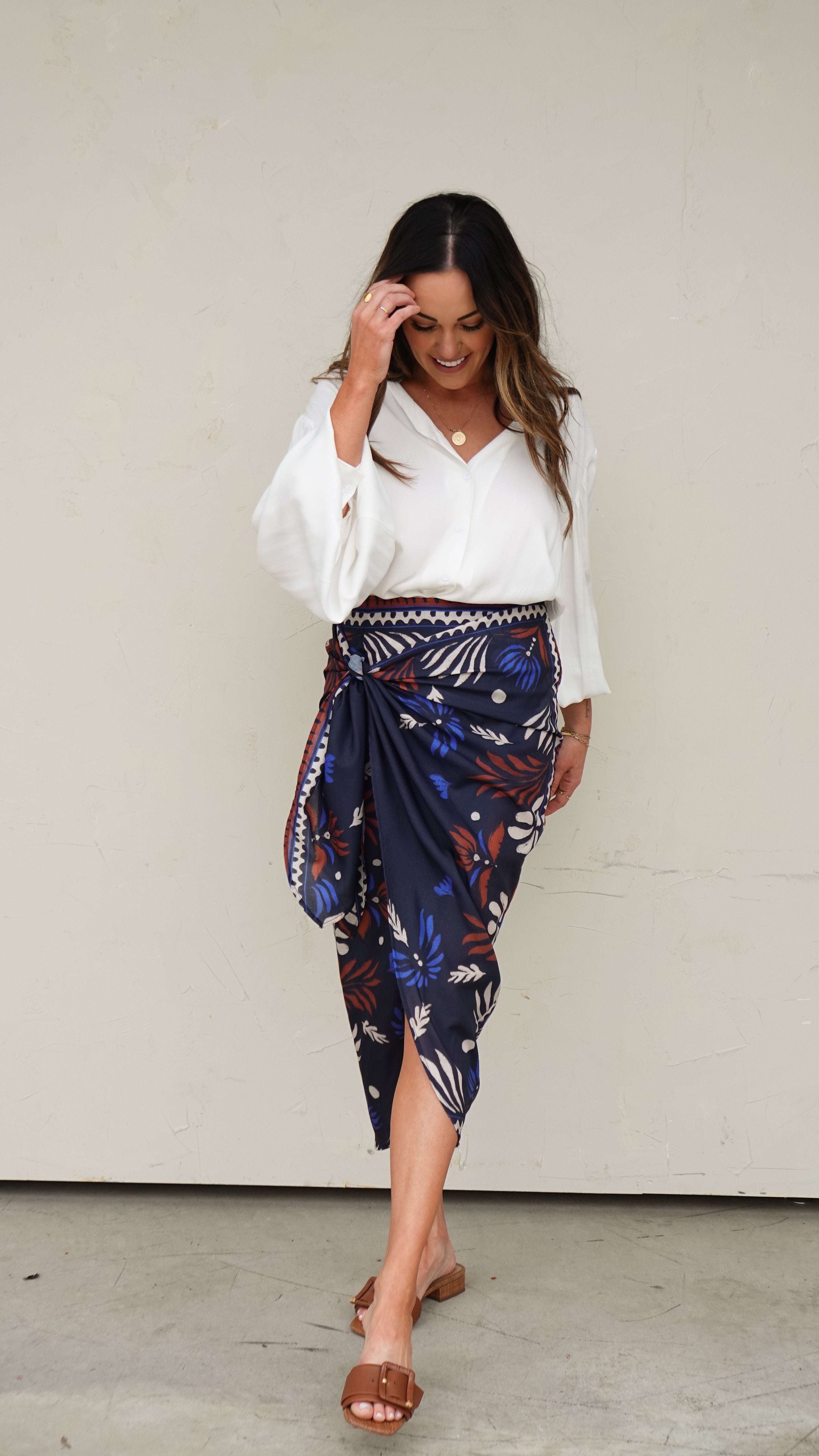 Navy Printed Wrap Skirt | Elegant Women's Fashion by coolavocek