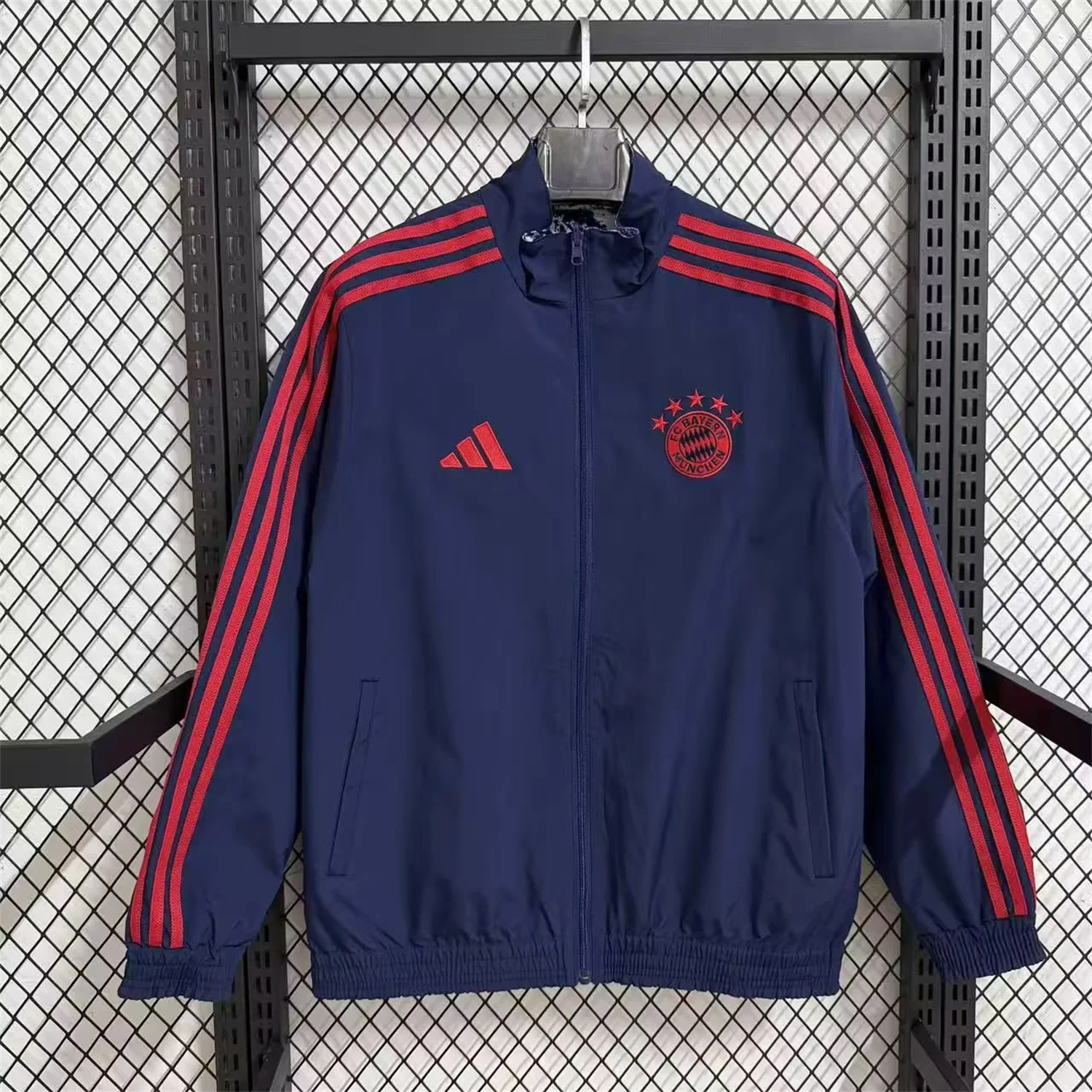 AlphaJersey-Bayern Munich 25-26 Double Sided Reversible Windbreaker - Deep Blue & White Blue
