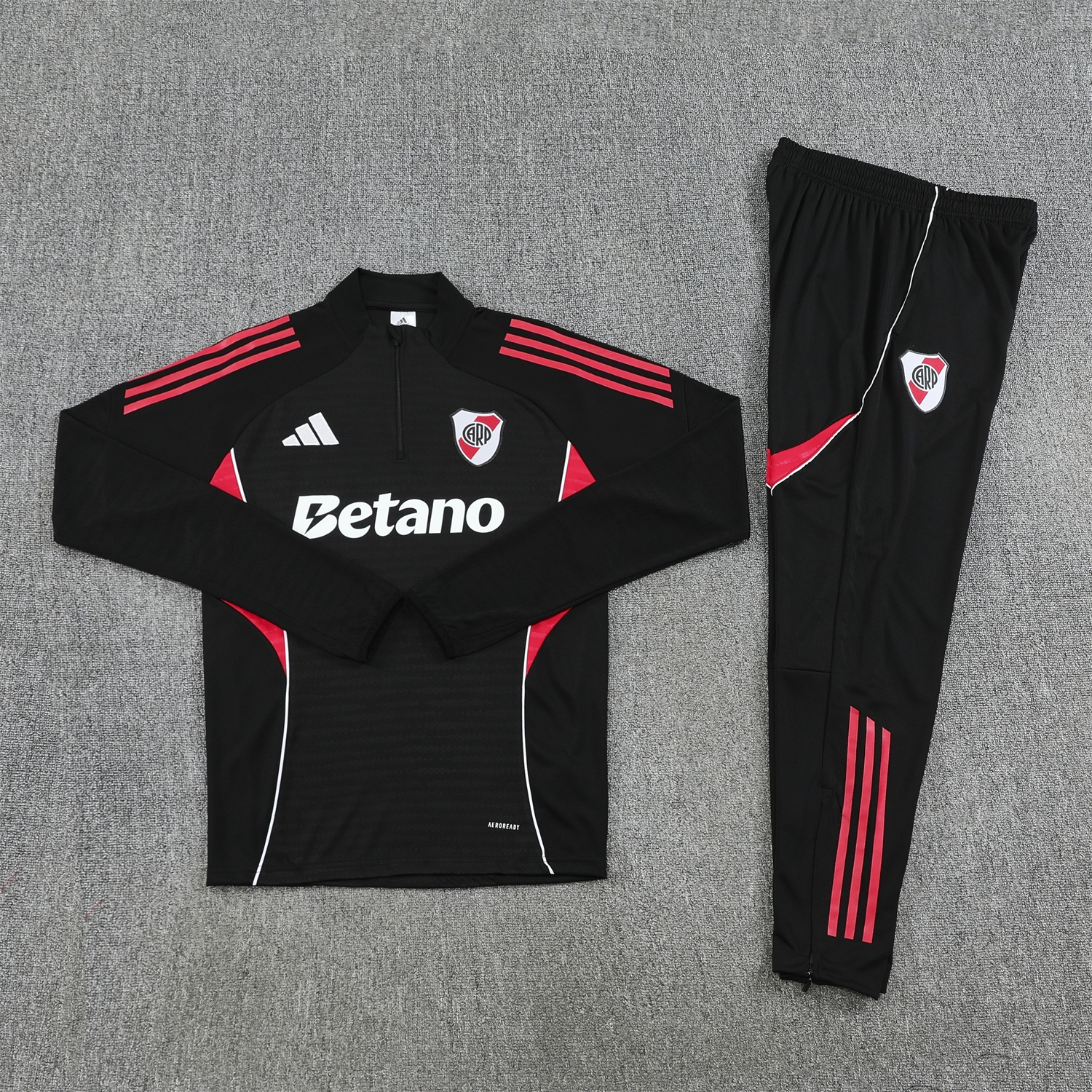 AlphaJersey-River Plate 25-26 Long Sleeves Training Set - Black With Red Top & Black Pants