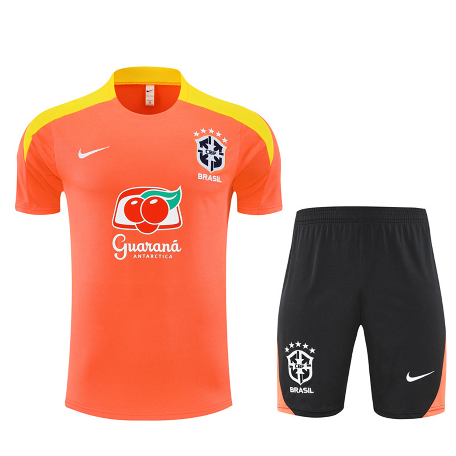 AlphaJersey-Brazil 25-26 Short-Sleeve Training Set - Orange Top & Black Shorts
