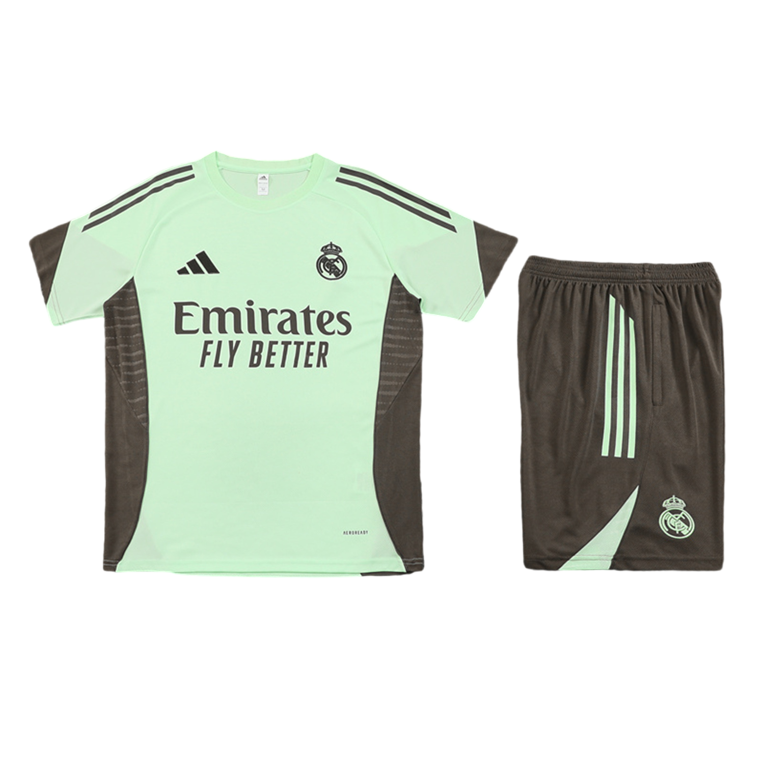 AlphaJersey-Real Madrid 25-26 Short-Sleeve Training Set - Light Green Top and Dark Khaki Shorts