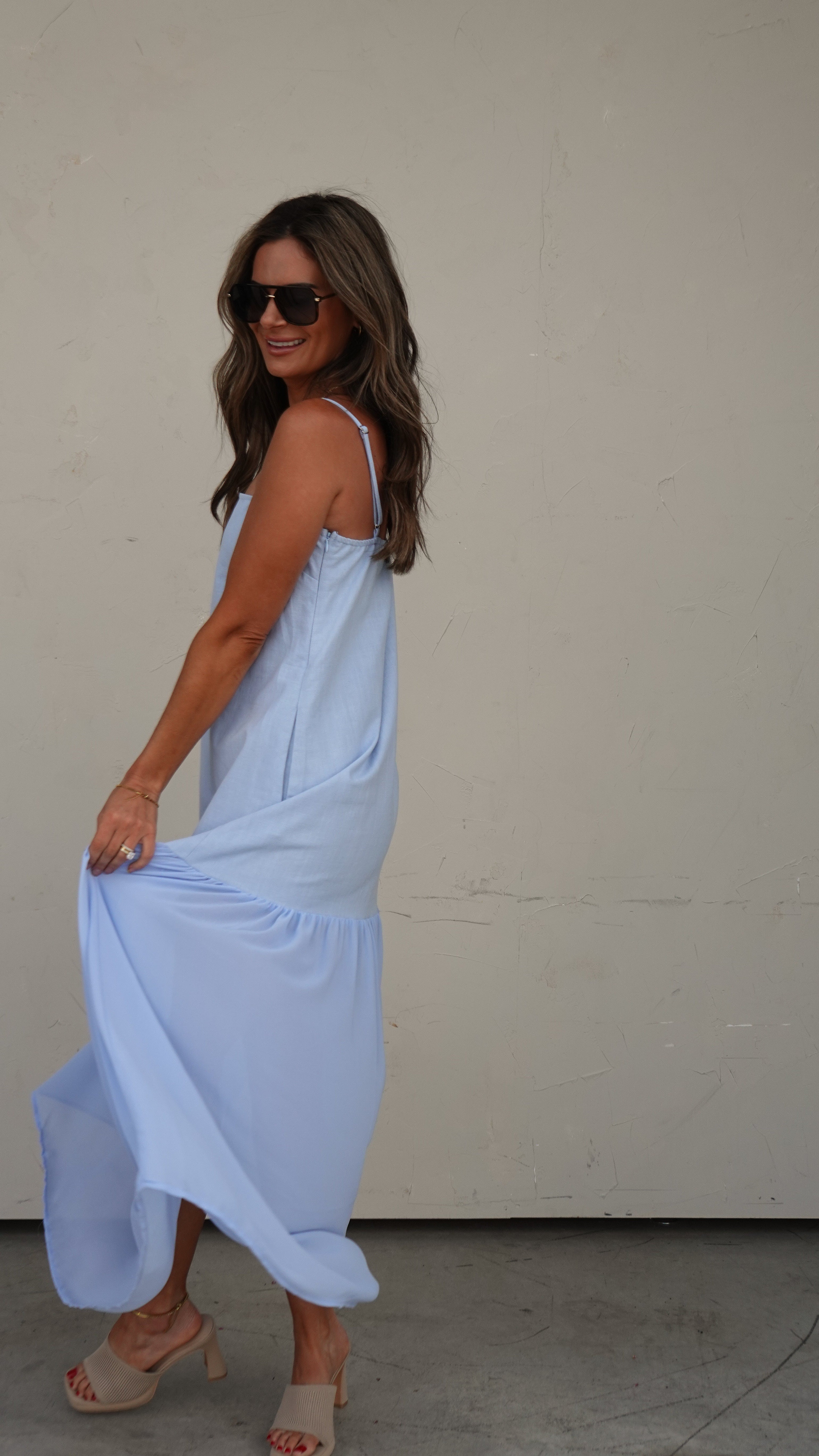 Powder Blue Half Sheer Maxi Dress | Elegant Women's Fashion by coolavocek