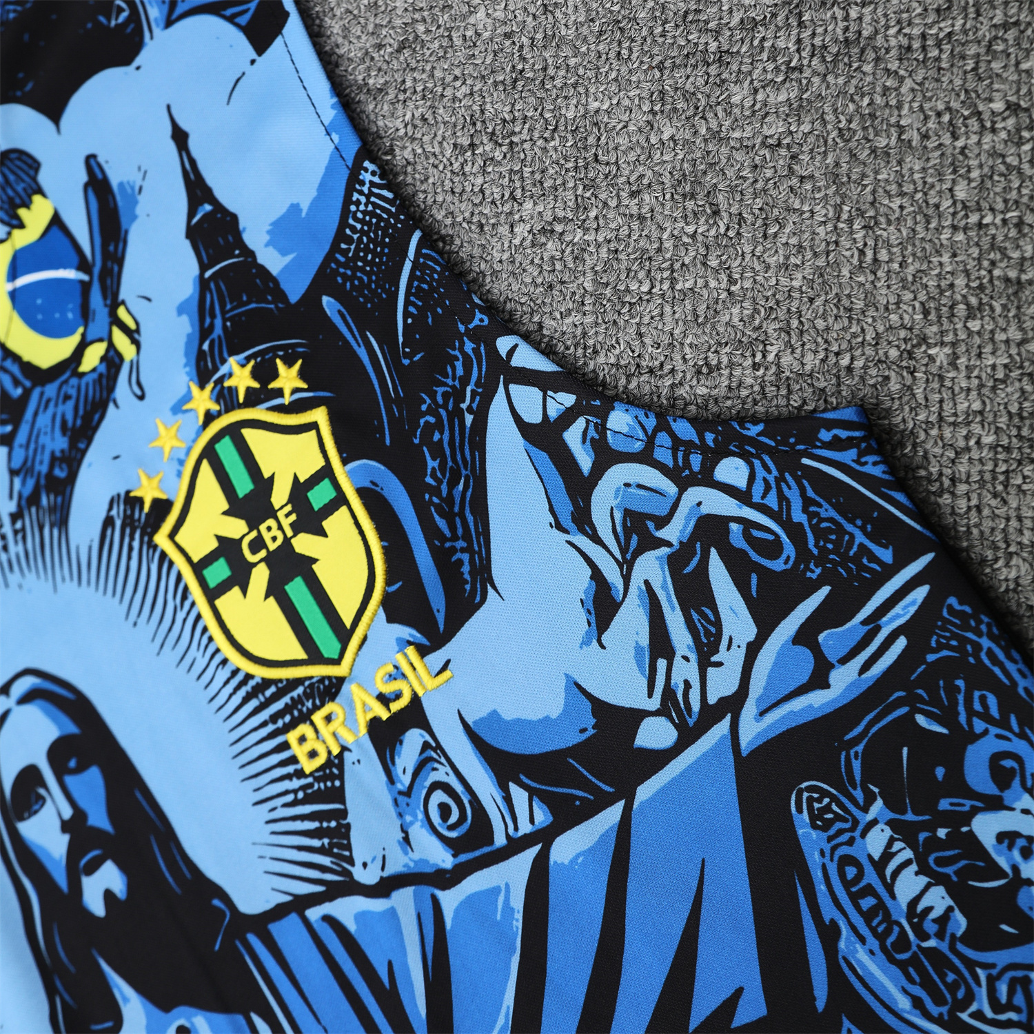 AlphaJersey-Brazil 25-26 Blue Jesus Statue Vest Training Set - Blue Vest & Black Shorts