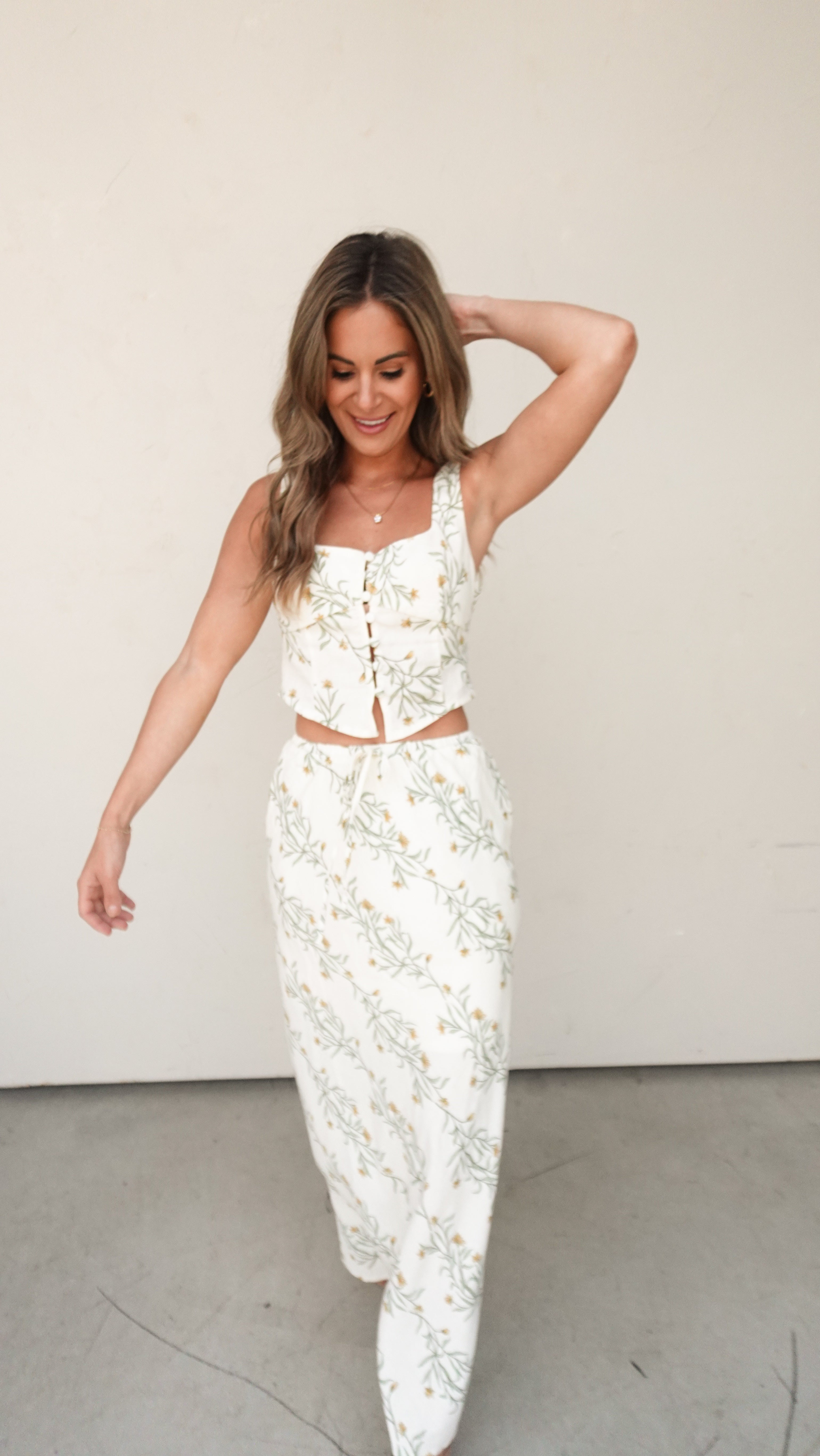 Cream Floral Tank and Skirt Set | Elegant Women's Fashion by coolavocek