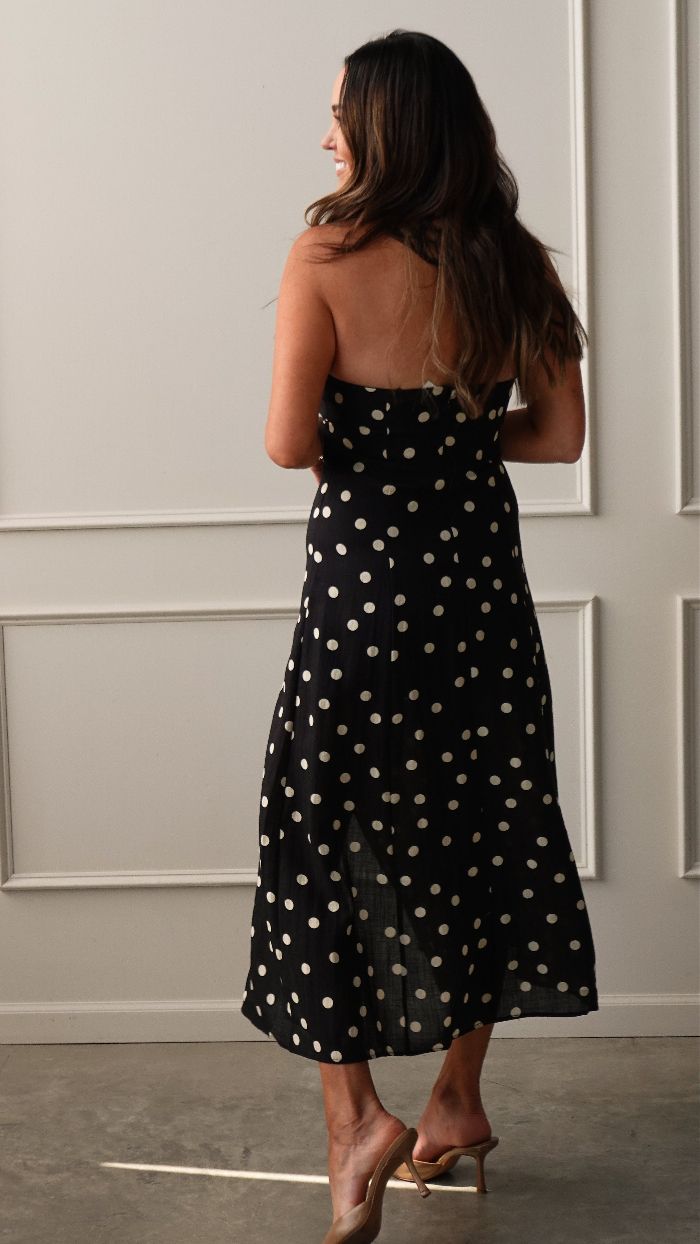 Black Polka Dot Strapless Dress | Elegant Women's Fashion by coolavocek