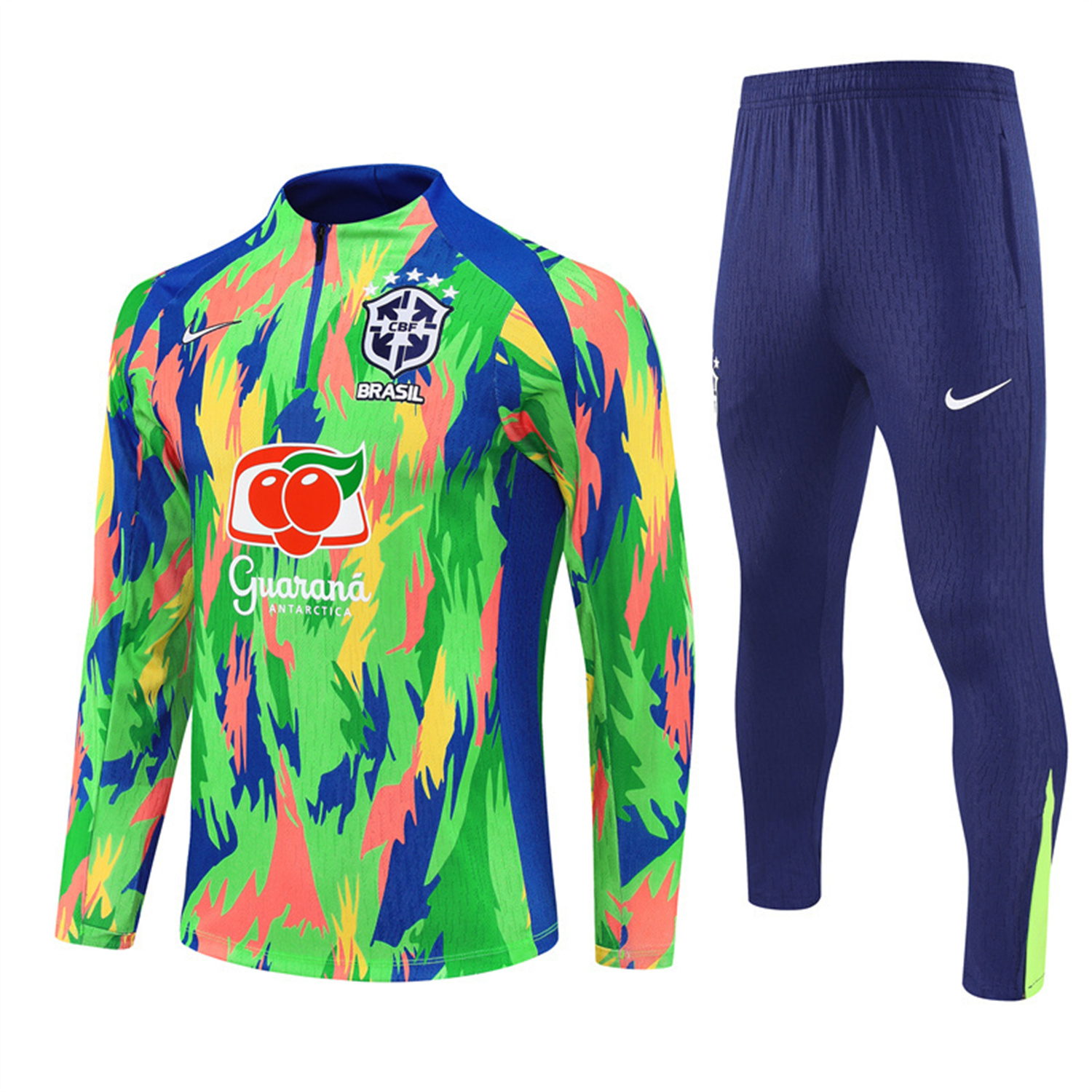 AlphaJersey-Brazil 25-26 Long Sleeve Training Set - Colorful Camouflage Top & Royal Blue Pants